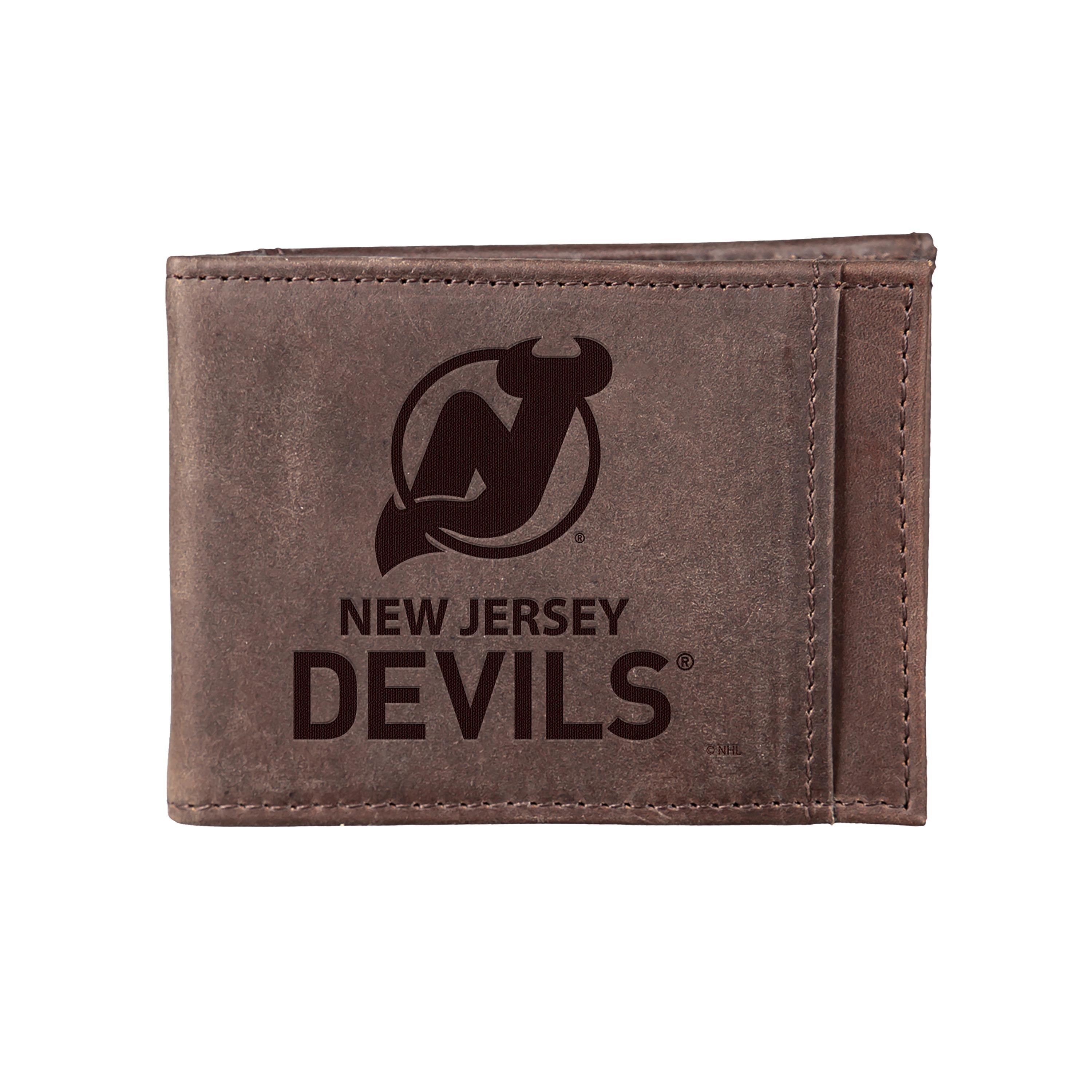 Front Pocket Wallet w/ RFID Blocking, New Jersey Devils, Brown - Sports Collectibles, Sports Memorabilia, Sports Fan Shop, Sports Gifts