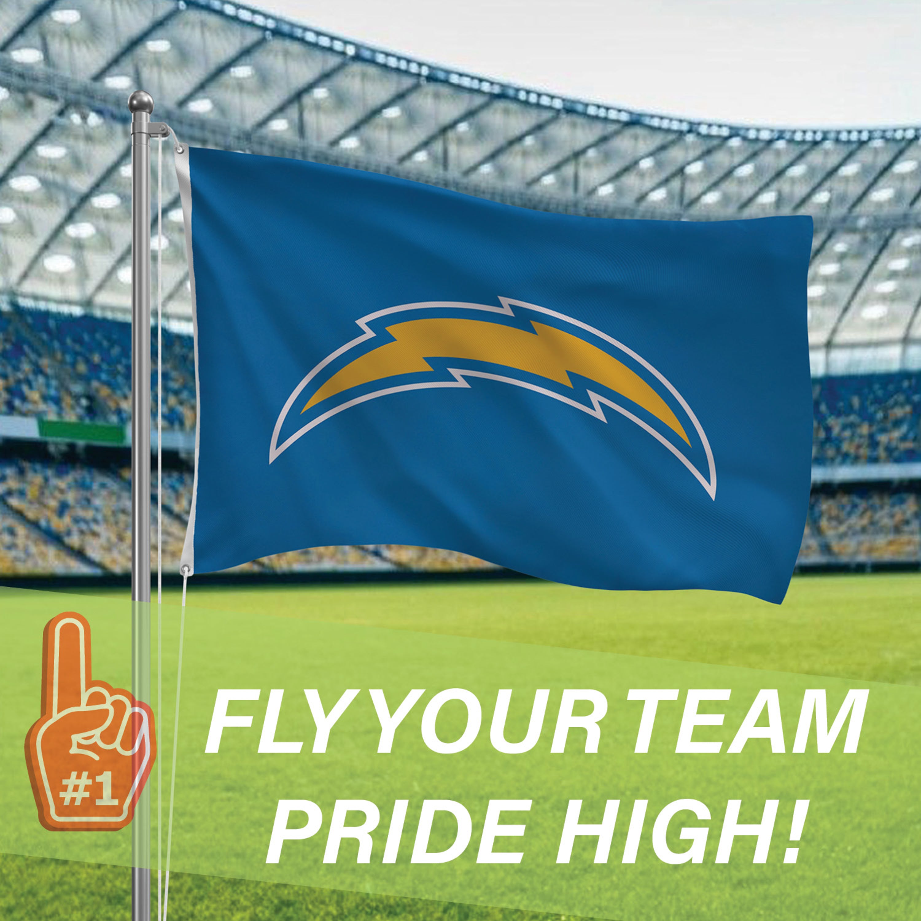 Los Angeles Chargers Single Sided Estate Flag with 2 Grommets, 3'x5' - Sports Gifts, Sports Memorabilia, Sports Collectibles, Fan Shop