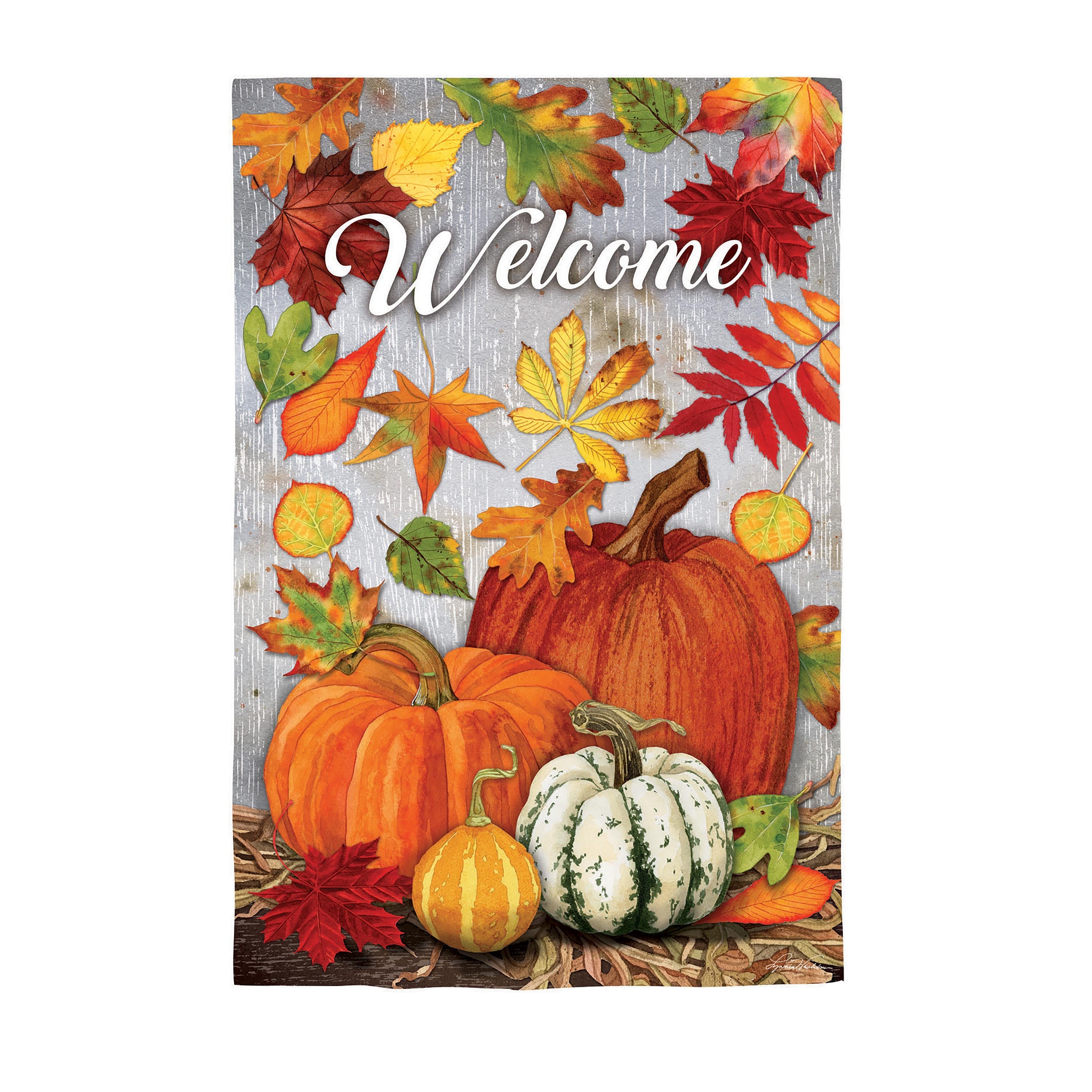Leaves and Pumpkins Moire House Flag - Sports Collectibles, Sports Memorabilia, Sports Fan Shop, Sports Gifts