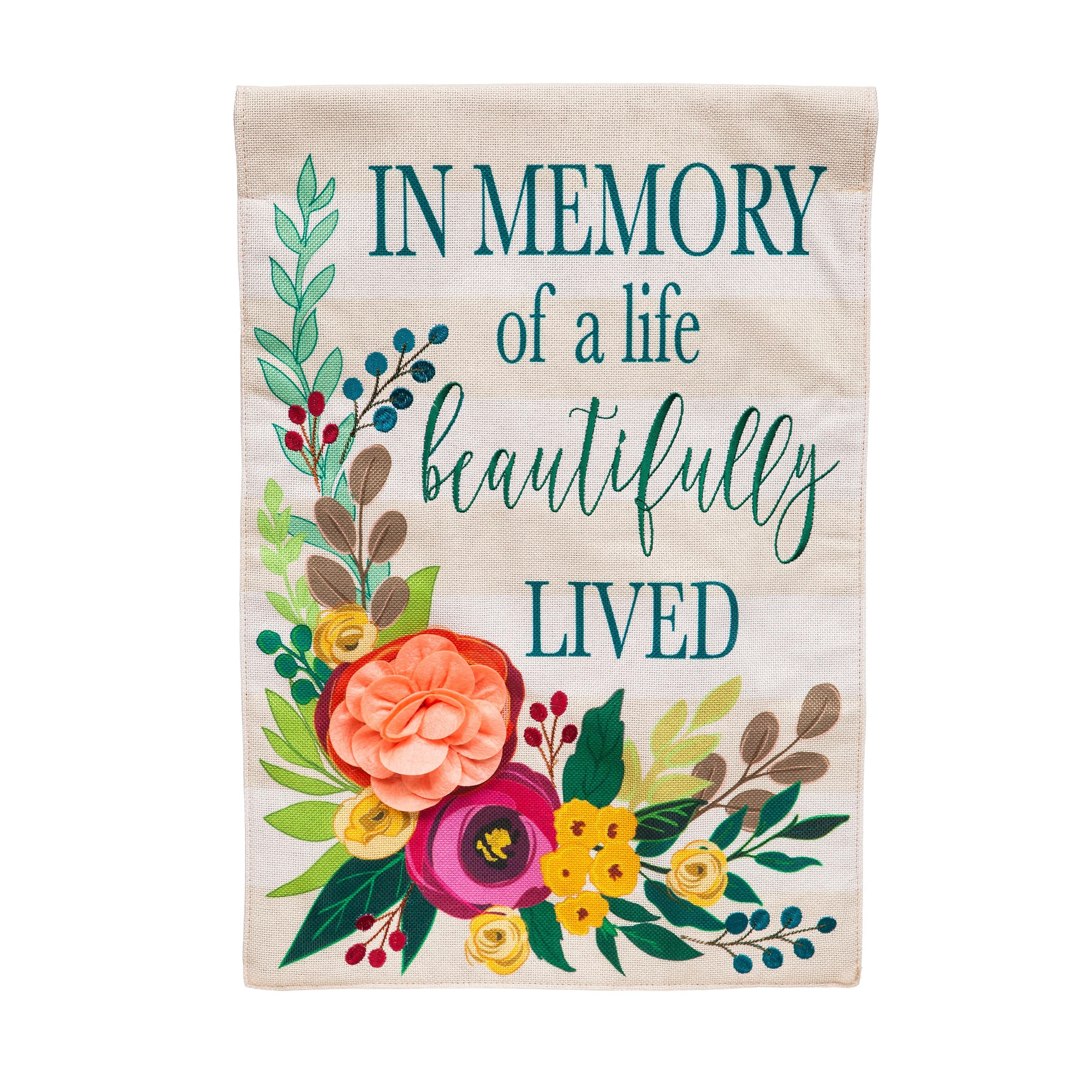 In Memory of a Life Beautifully Lived Garden Burlap Flag - Sports Collectibles, Sports Memorabilia, Sports Fan Shop, Sports Gifts