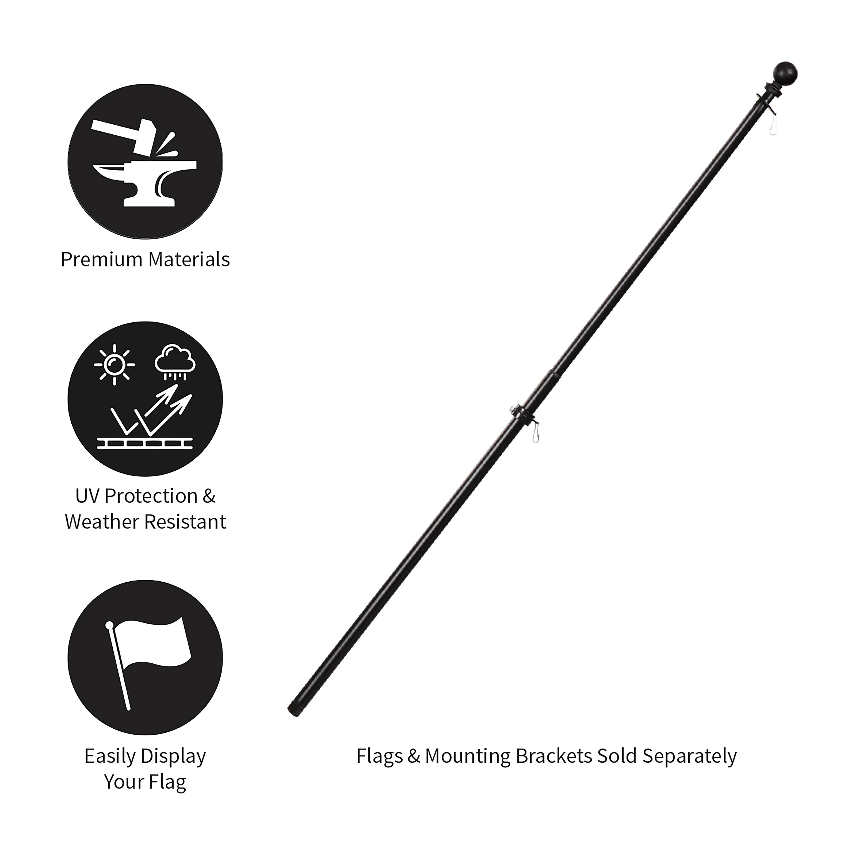 Extendable Metal House Flag Pole, Black - Sports Gifts, Sports Memorabilia, Sports Collectibles, Fan Shop