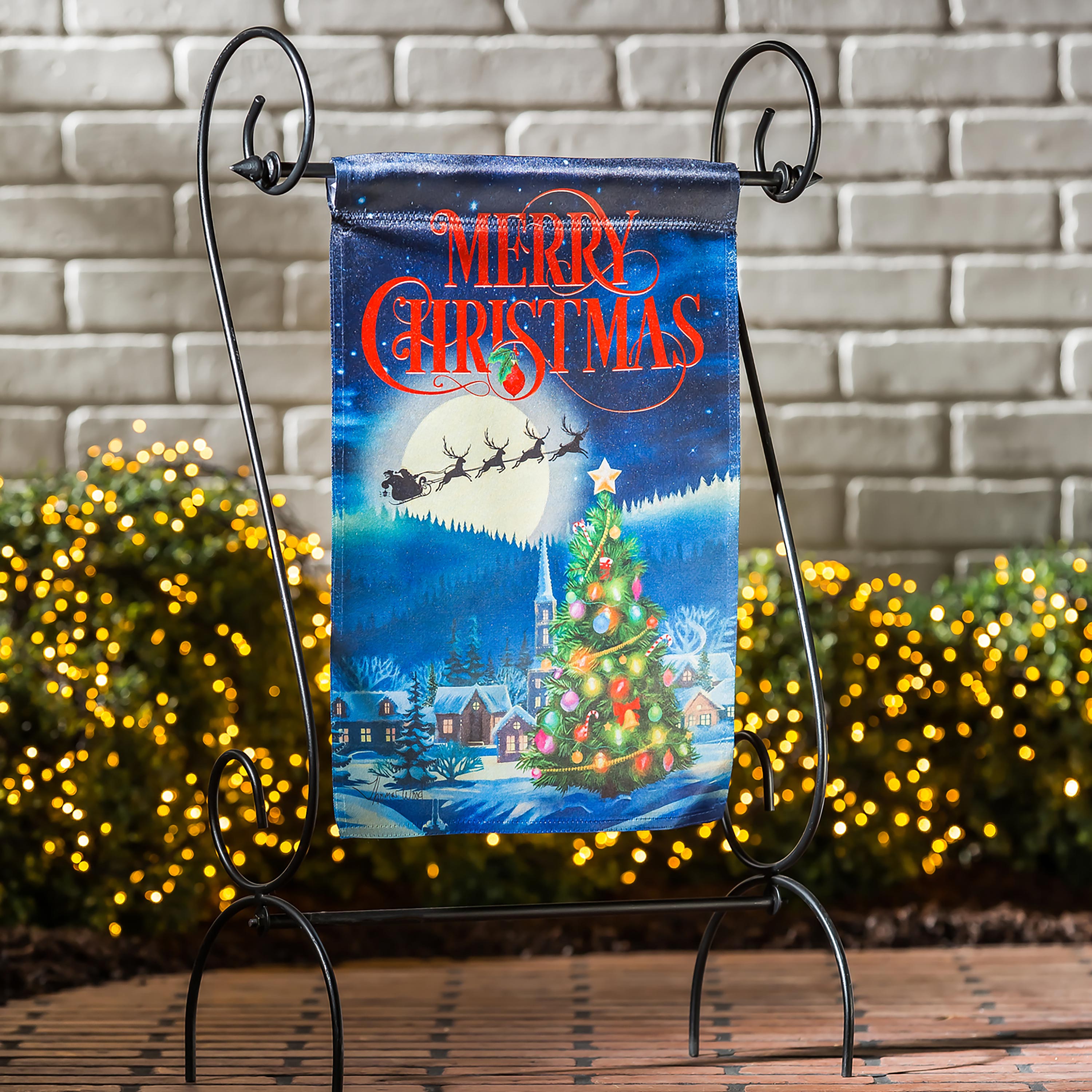 Santa's Sleigh on Christmas Garden Lustre Flag - Sports Collectibles, Sports Memorabilia, Sports Fan Shop, Sports Gifts