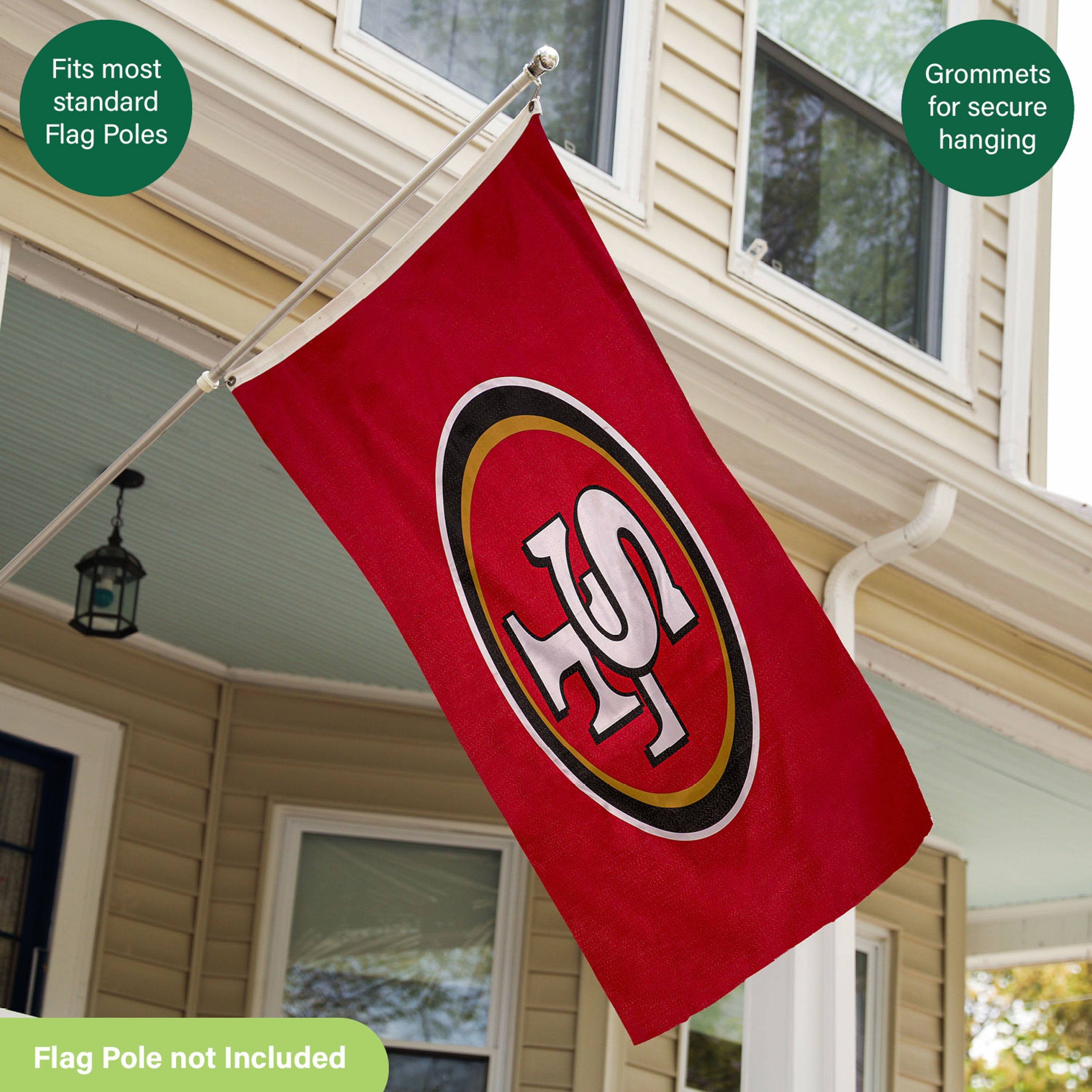 San Francisco 49ers Single Sided Estate Flag with 2 Grommets, 3'x5' - Sports Gifts, Sports Memorabilia, Sports Collectibles, Fan Shop