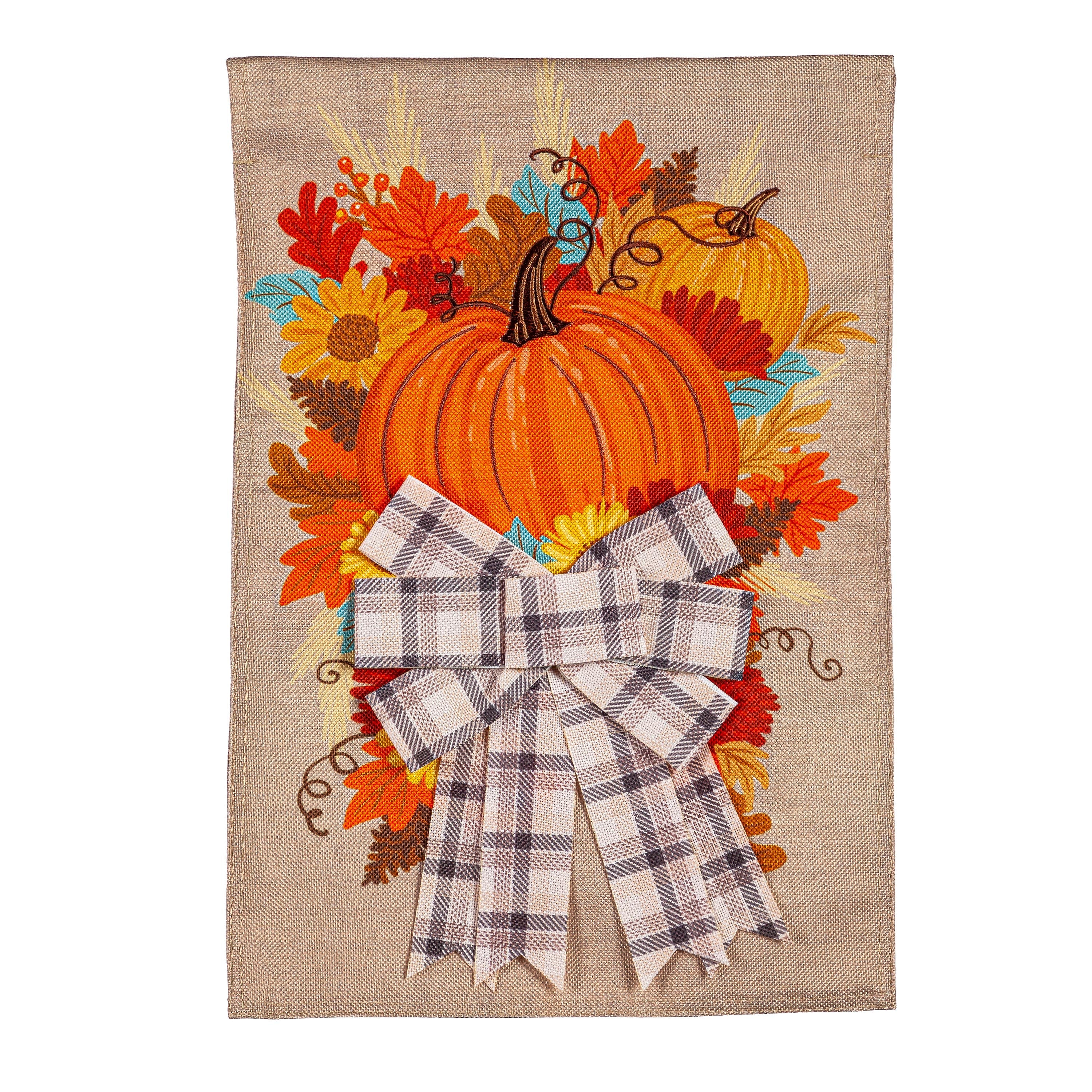 Pumpkin and Bow Garden Burlap Flag - Sports Gifts, Sports Memorabilia, Sports Collectibles, Fan Shop