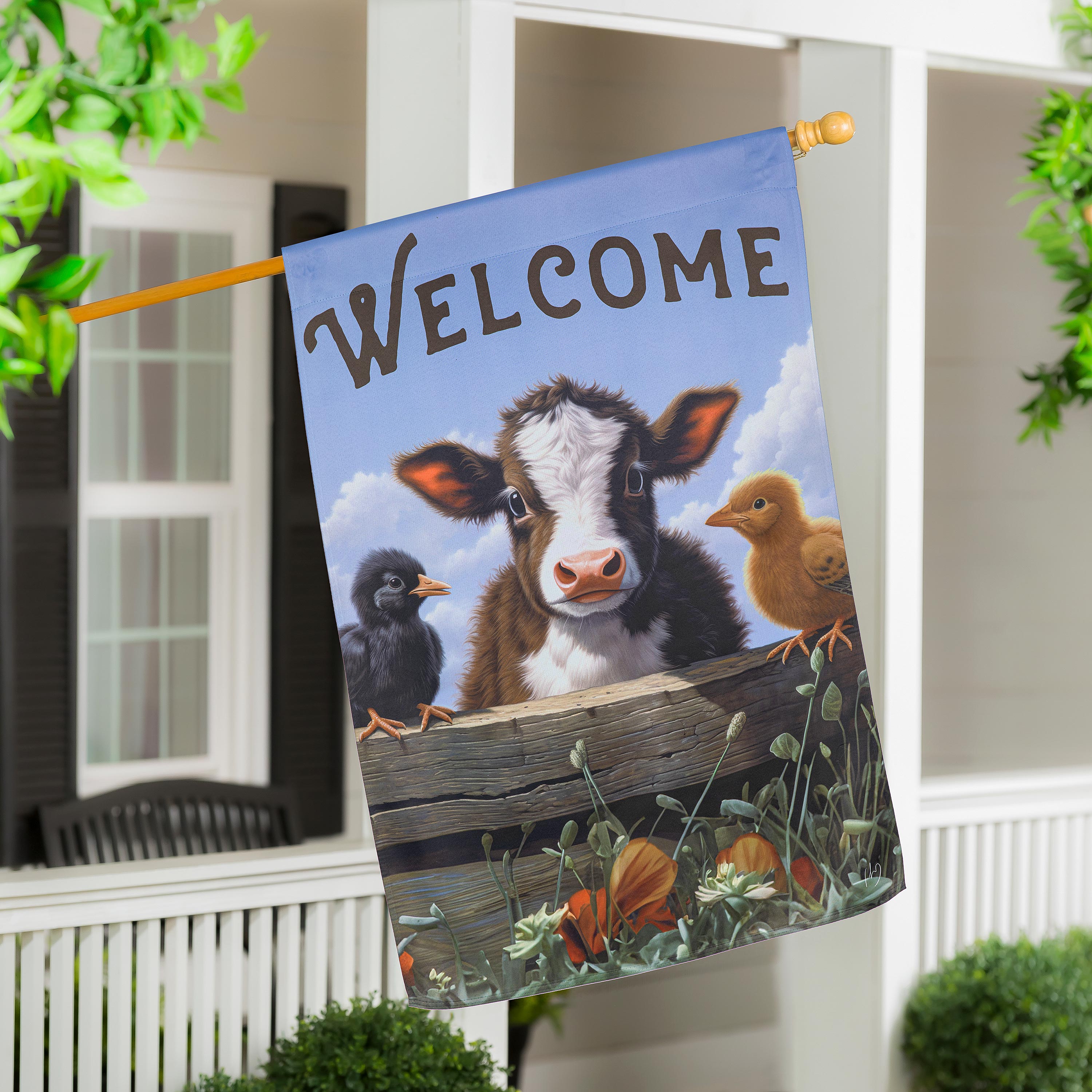 Cow and Chicks Suede House Flag - Sports Collectibles, Sports Memorabilia, Sports Fan Shop, Sports Gifts