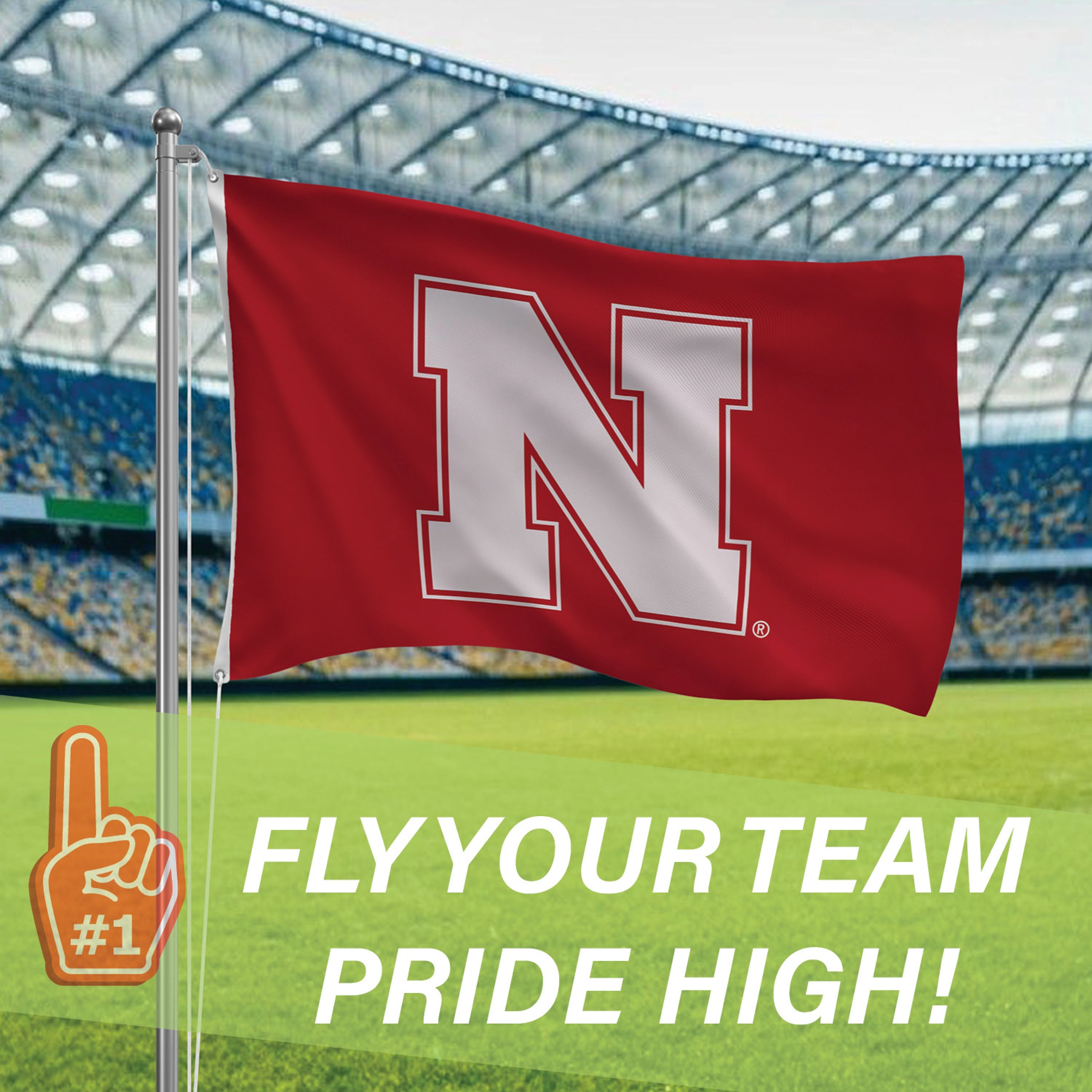 University of Nebraska Single Sided Estate Flag with 2 Grommets, 3'x5' - Sports Gifts, Sports Memorabilia, Sports Collectibles, Fan Shop