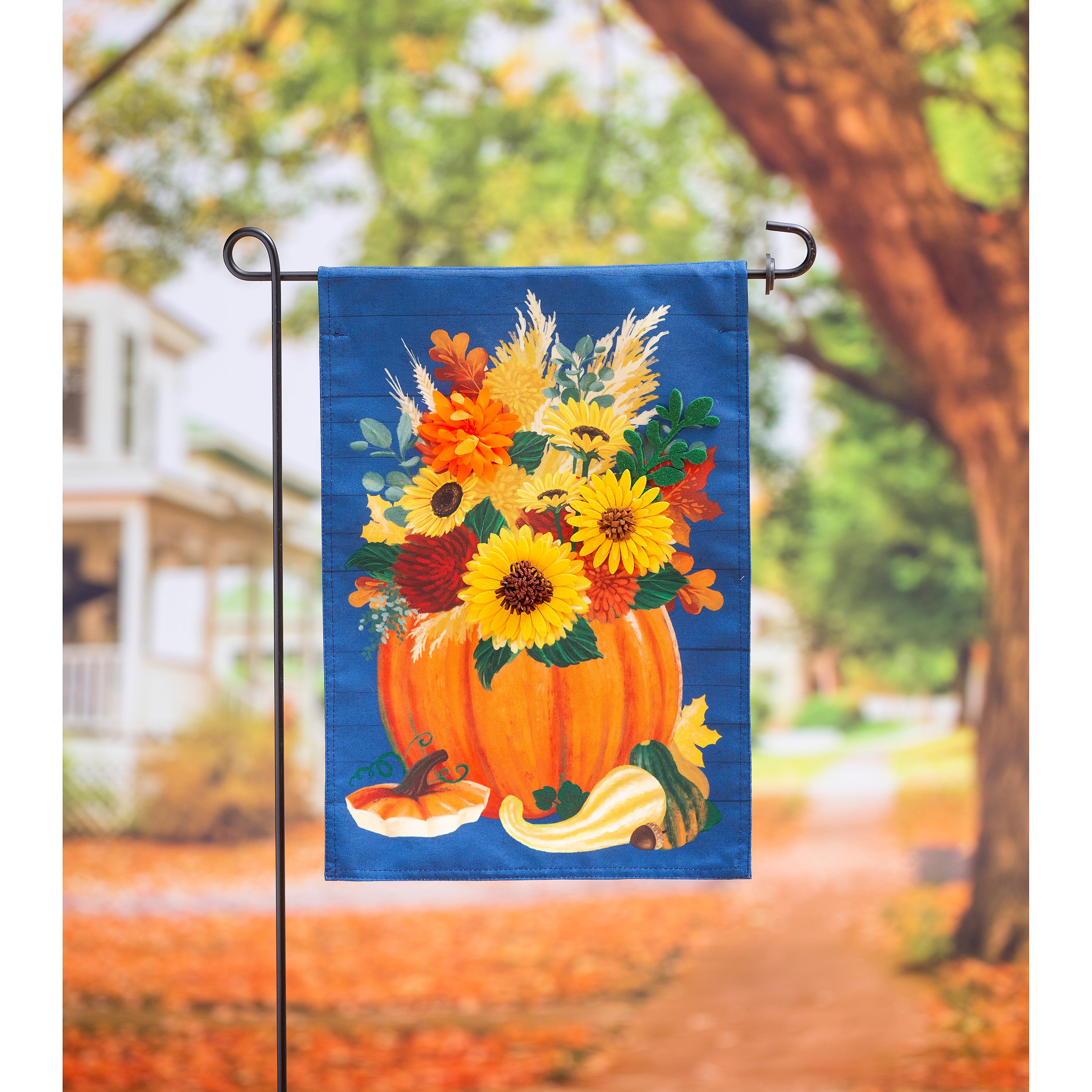 Floral Pumpkin Garden Linen Flag - Sports Collectibles, Sports Memorabilia, Sports Fan Shop, Sports Gifts