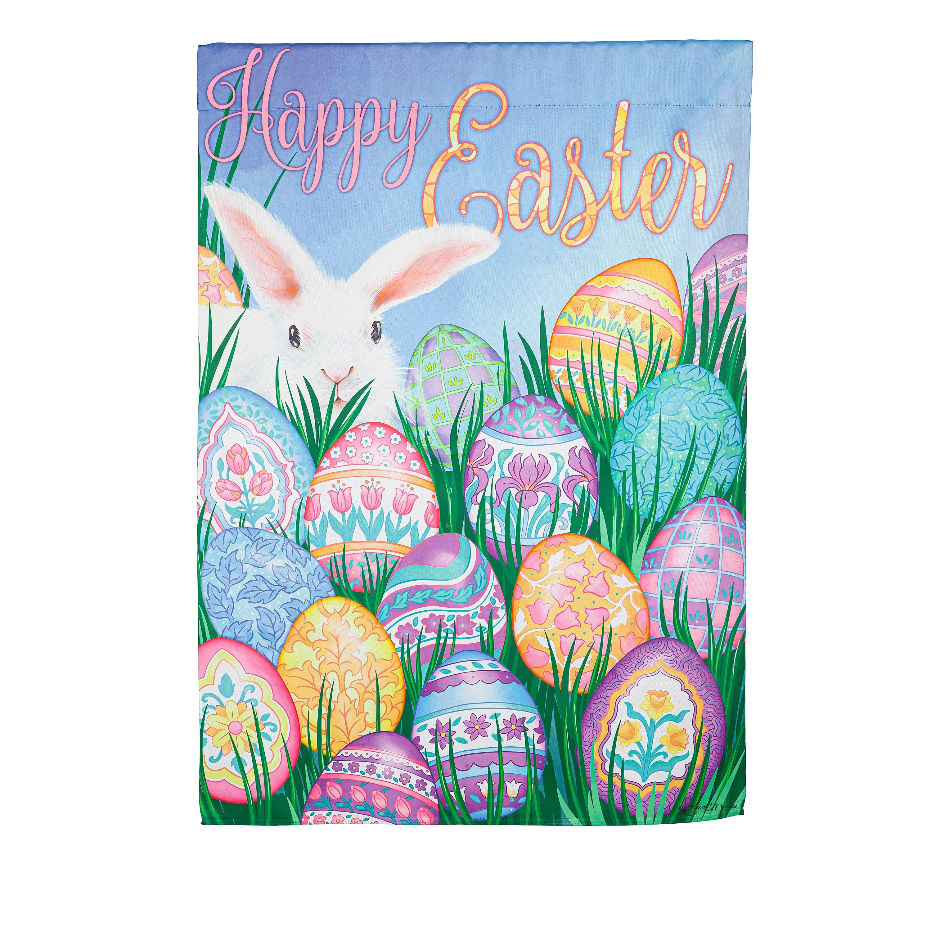 Happy Easter Multi Eggs Suede House Flag - Sports Gifts, Sports Memorabilia, Sports Collectibles, Fan Shop