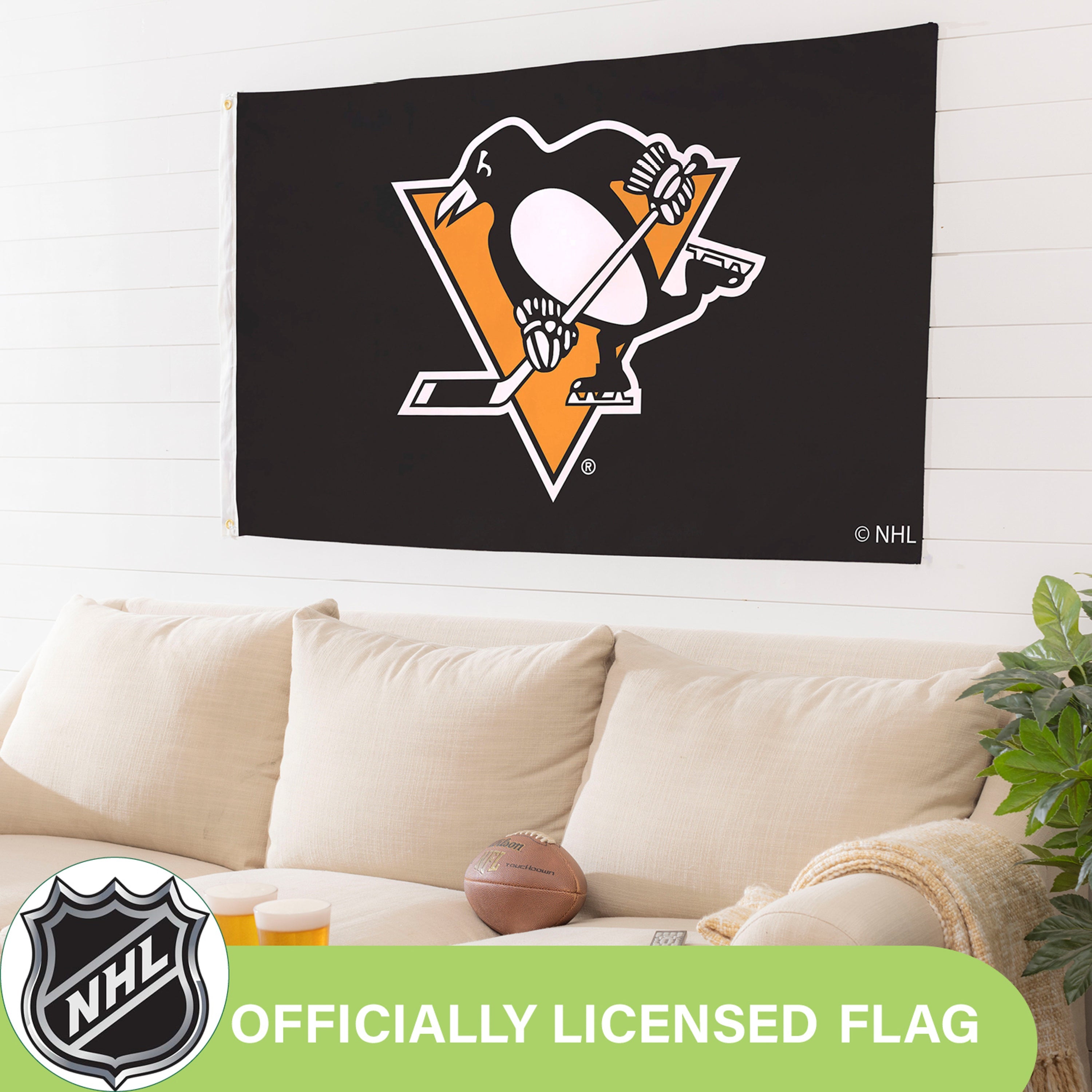 Pittsburgh Penguins Single Sided Estate Flag with 2 Grommets, 3'x5' - Sports Gifts, Sports Memorabilia, Sports Collectibles, Fan Shop