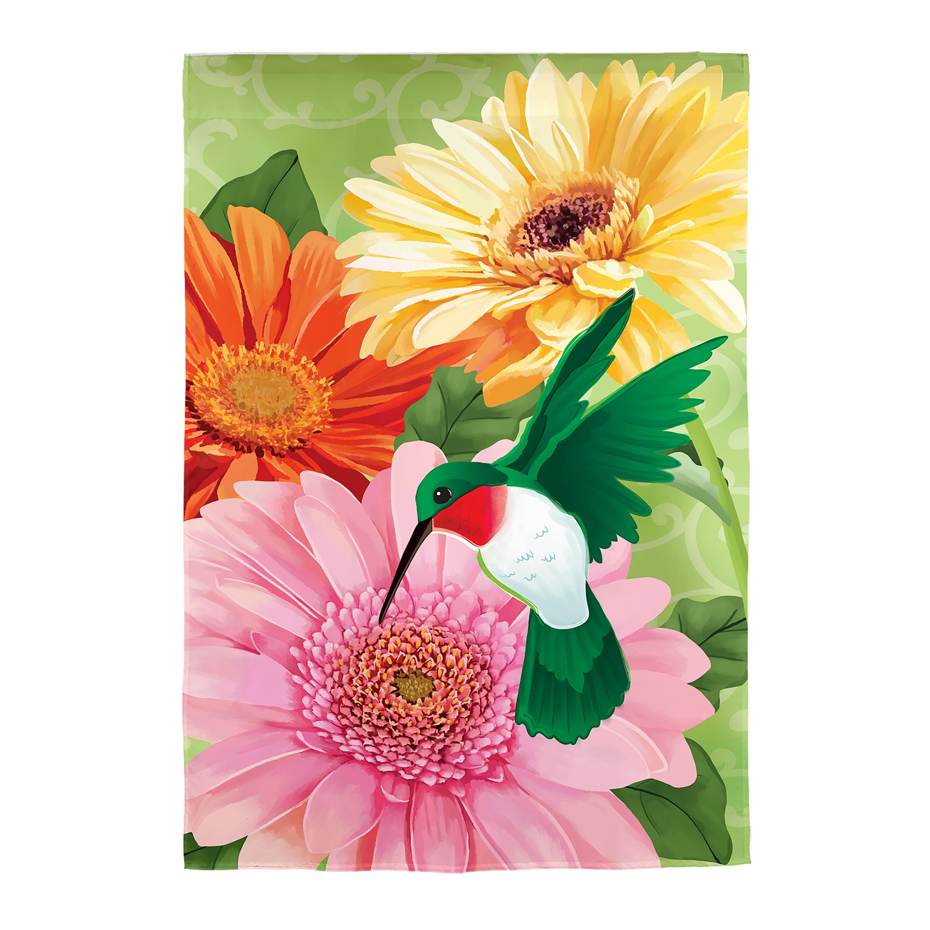 Hummingbird and Daisy Trio Applique House Flag - Sports Collectibles, Sports Memorabilia, Sports Fan Shop, Sports Gifts