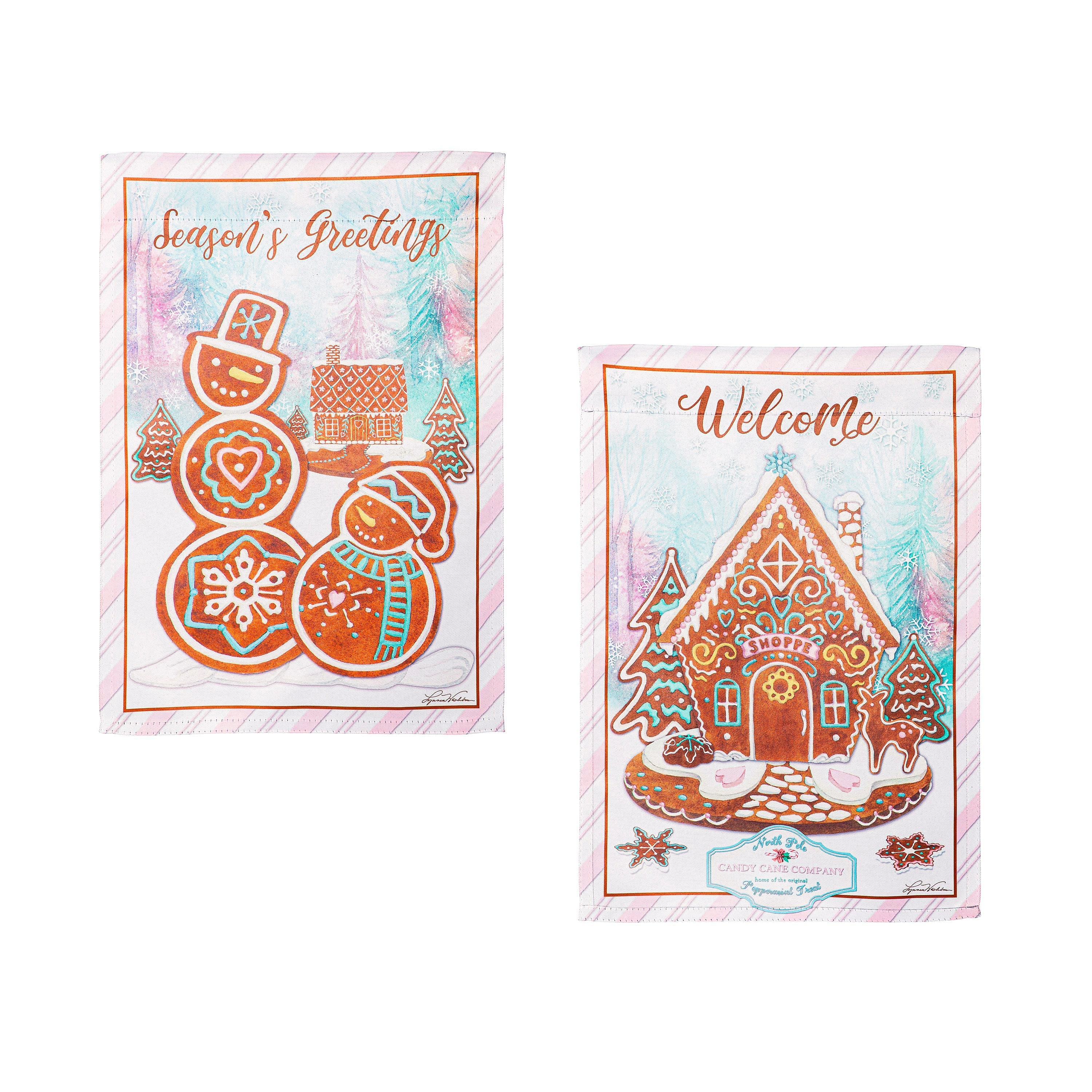 Season's Greeting Gingerbread Reversible Suede House Flag - Sports Collectibles, Sports Memorabilia, Sports Fan Shop, Sports Gifts
