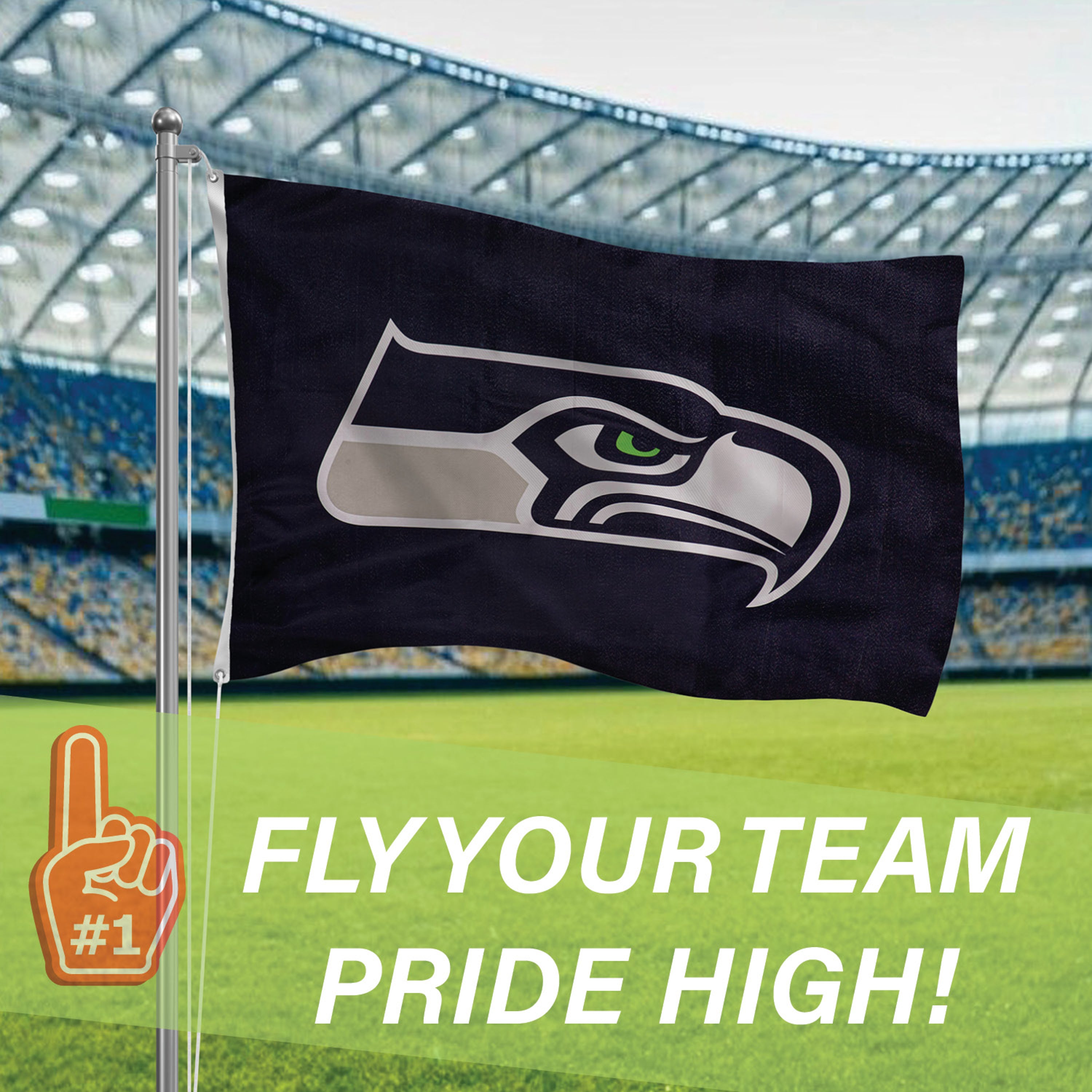 Seattle Seahawks Single Sided Estate Flag with 2 Grommets, 3'x5' - Sports Gifts, Sports Memorabilia, Sports Collectibles, Fan Shop