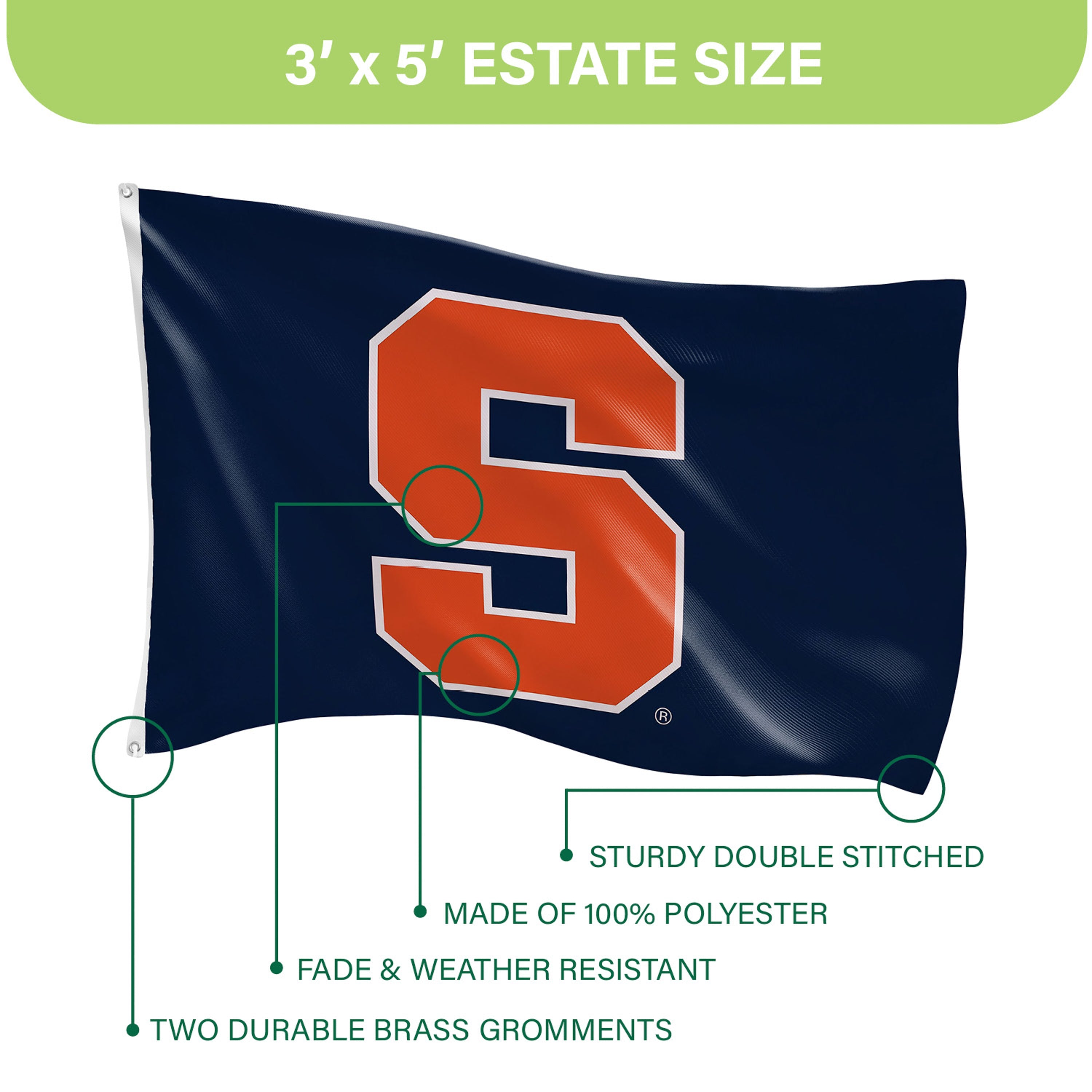 Syracuse University Single Sided Estate Flag with 2 Grommets, 3'x5' - Sports Gifts, Sports Memorabilia, Sports Collectibles, Fan Shop