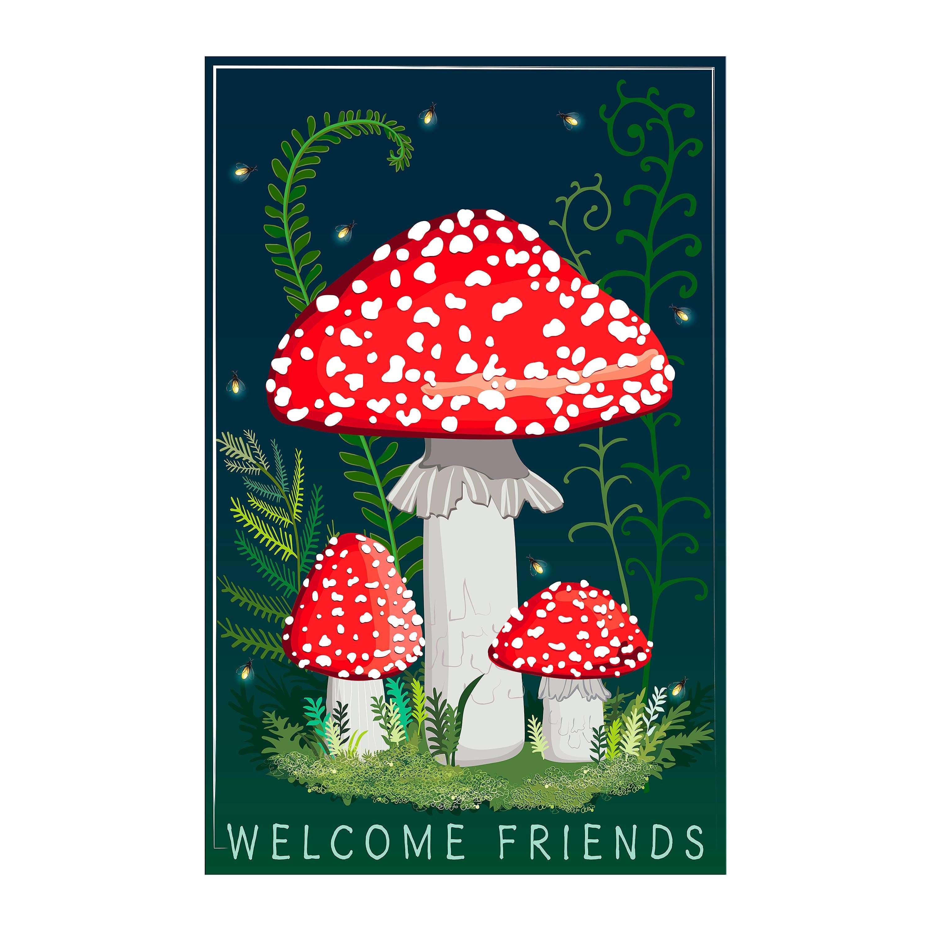 Welcome Friends Mushroom Applique House Flag - Sports Collectibles, Sports Memorabilia, Sports Fan Shop, Sports Gifts