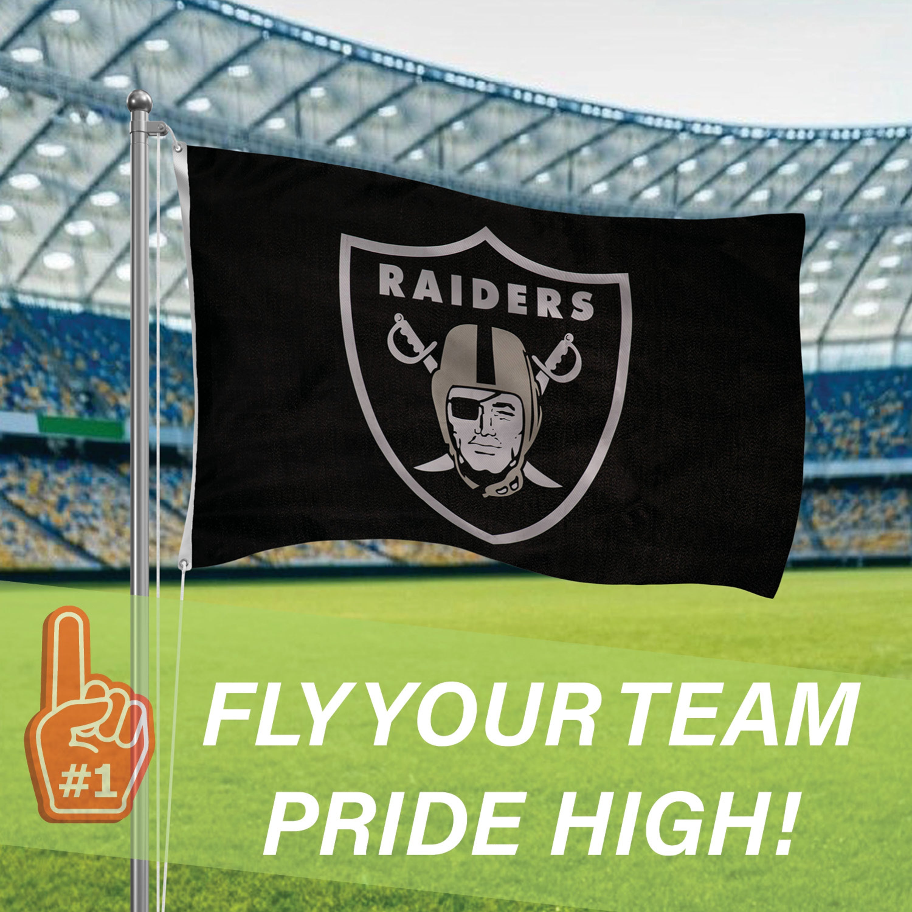 Las Vegas Raiders Single Sided Estate Flag with 2 Grommets, 3'x5' - Sports Gifts, Sports Memorabilia, Sports Collectibles, Fan Shop