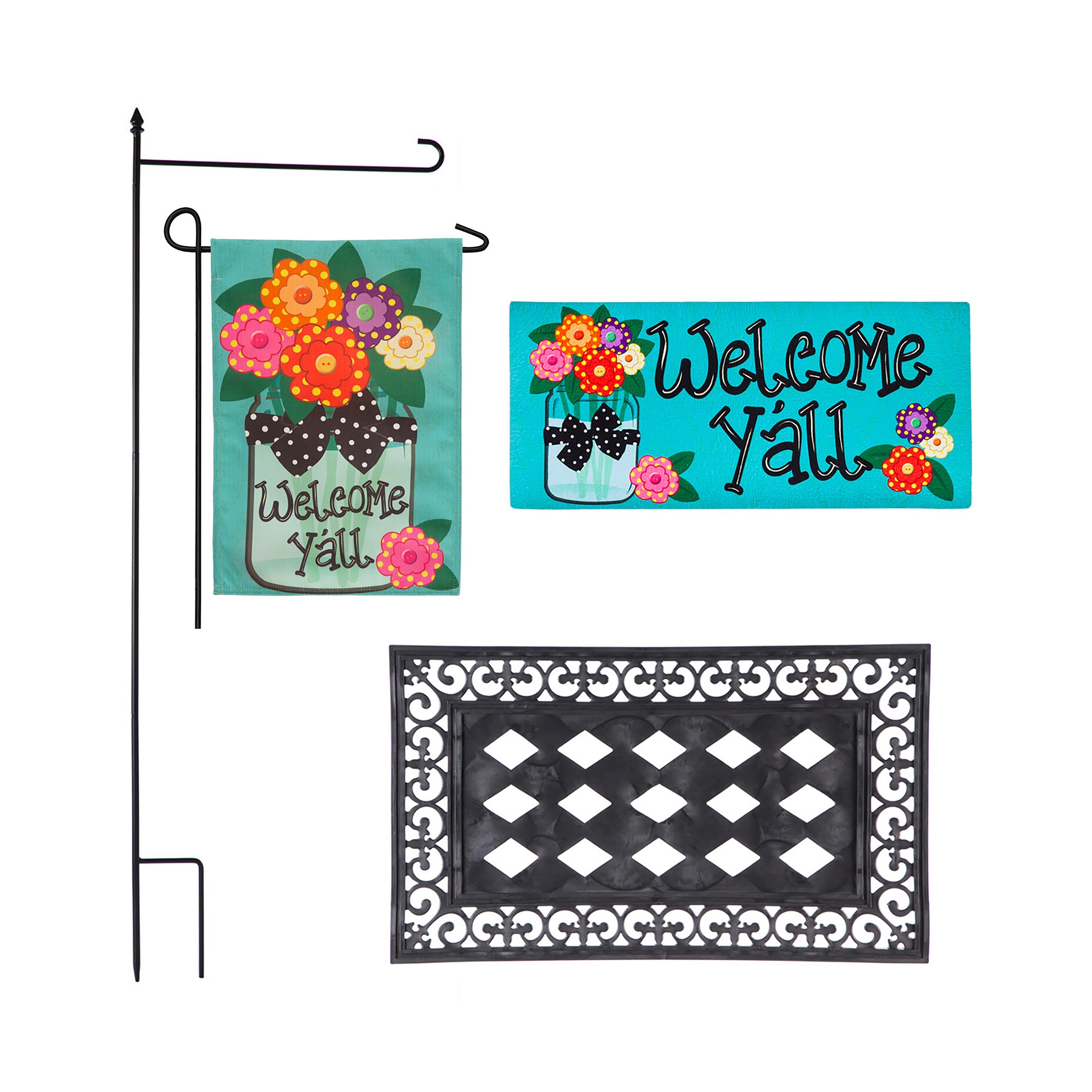 Welcome Y'all Burlap Garden Flag and Sassafras Mat Set (14B4181ECM+22001T+431272+43BM003) - Sports Gifts, Sports Memorabilia, Sports Collectibles, Fan Shop