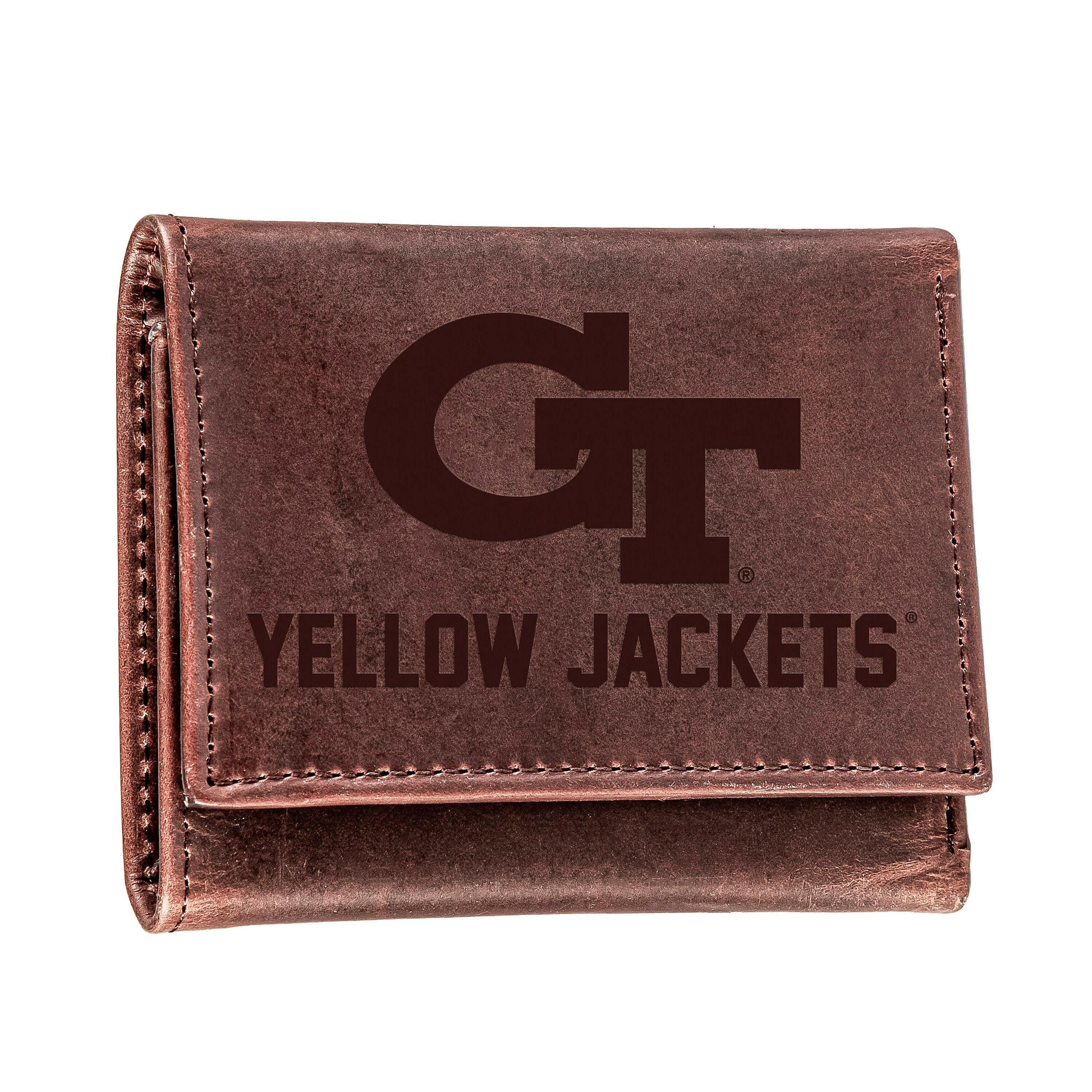 Georgia Tech, Tri-Fold Wallet, Brown, CH, 100% Genuine Leather - Sports Collectibles, Sports Memorabilia, Sports Fan Shop, Sports Gifts