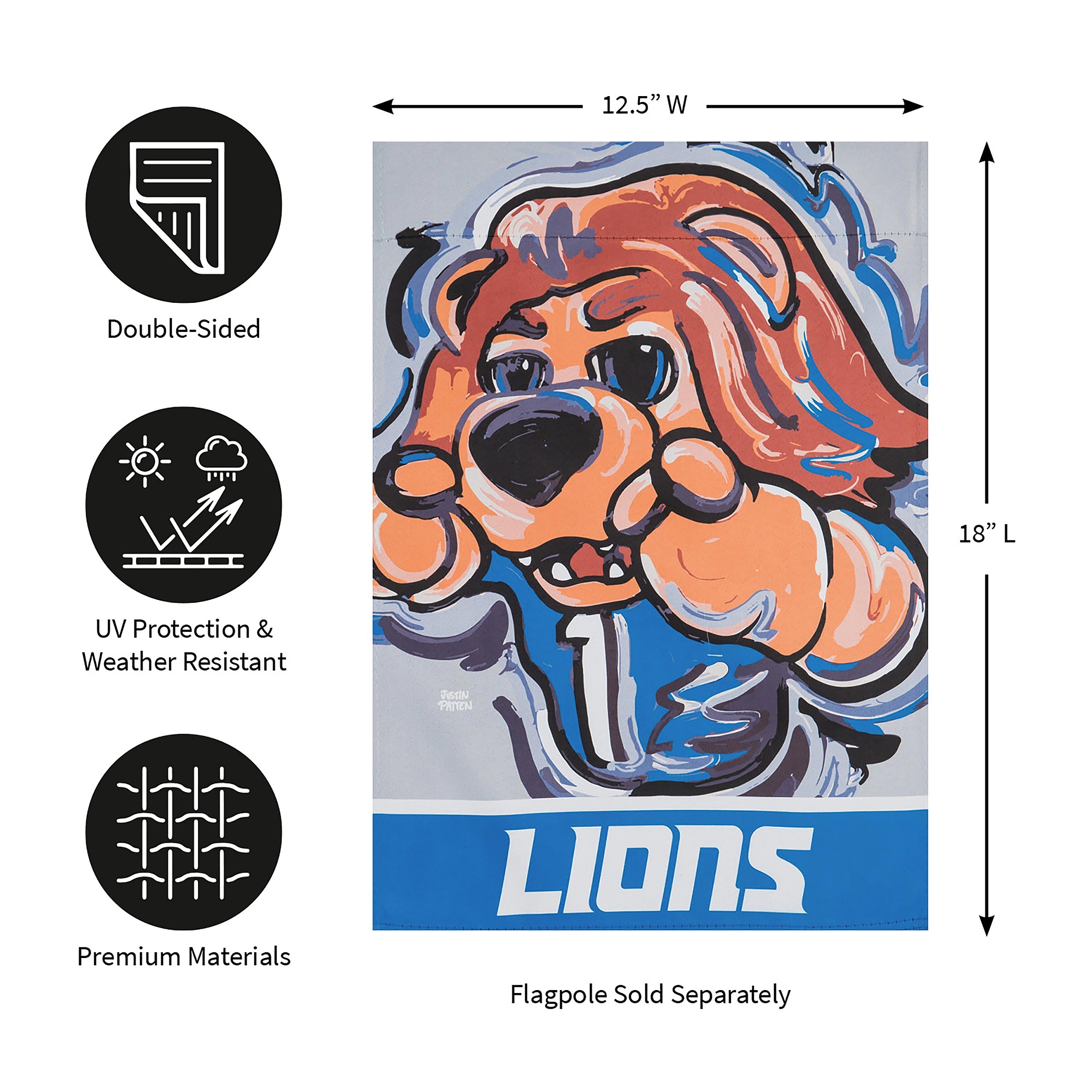 Detroit Lions Justin Patten Suede Garden Flag - Sports Collectibles, Sports Memorabilia, Sports Fan Shop, Sports Gifts