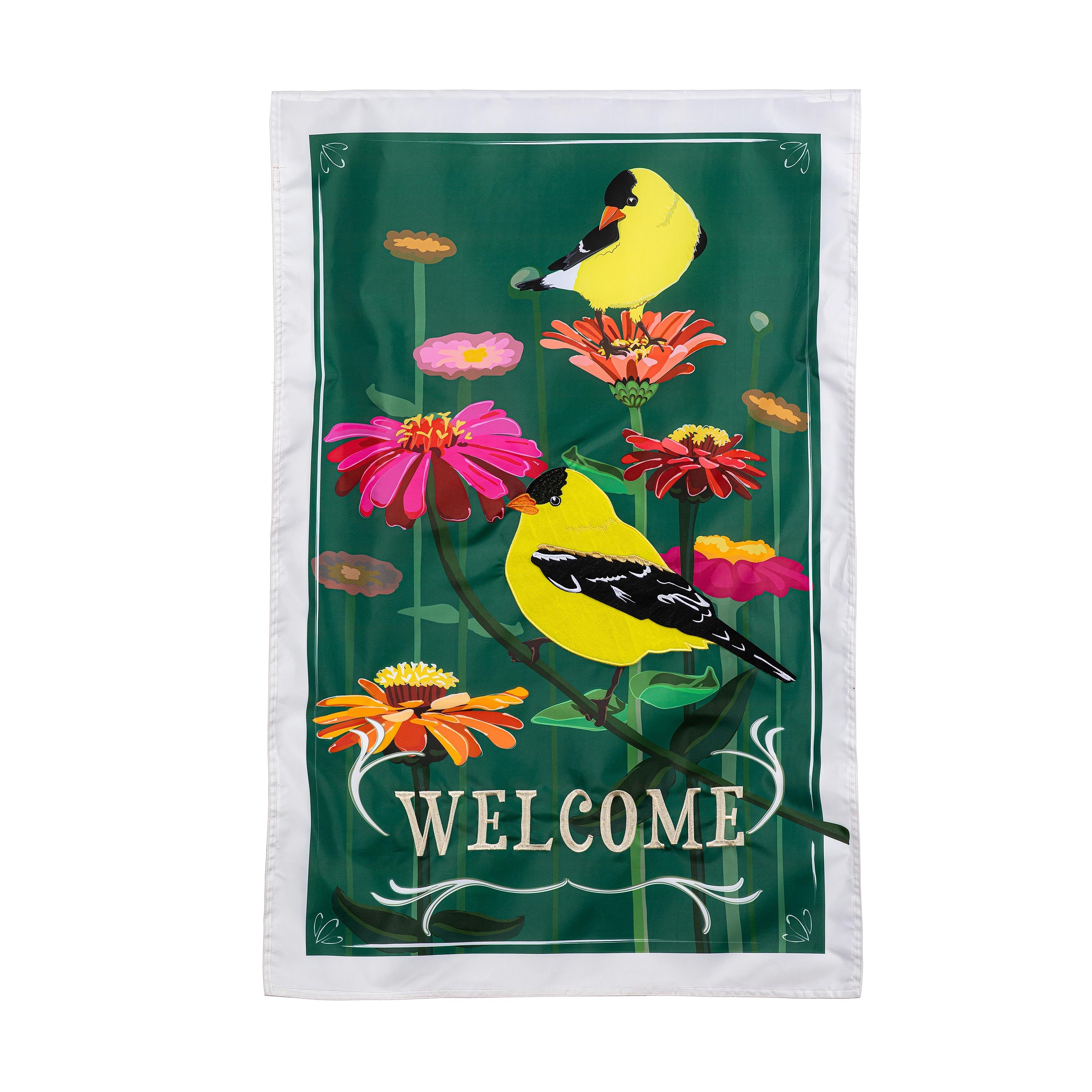 Finches and Flowers Applique House Flag - Sports Collectibles, Sports Memorabilia, Sports Fan Shop, Sports Gifts