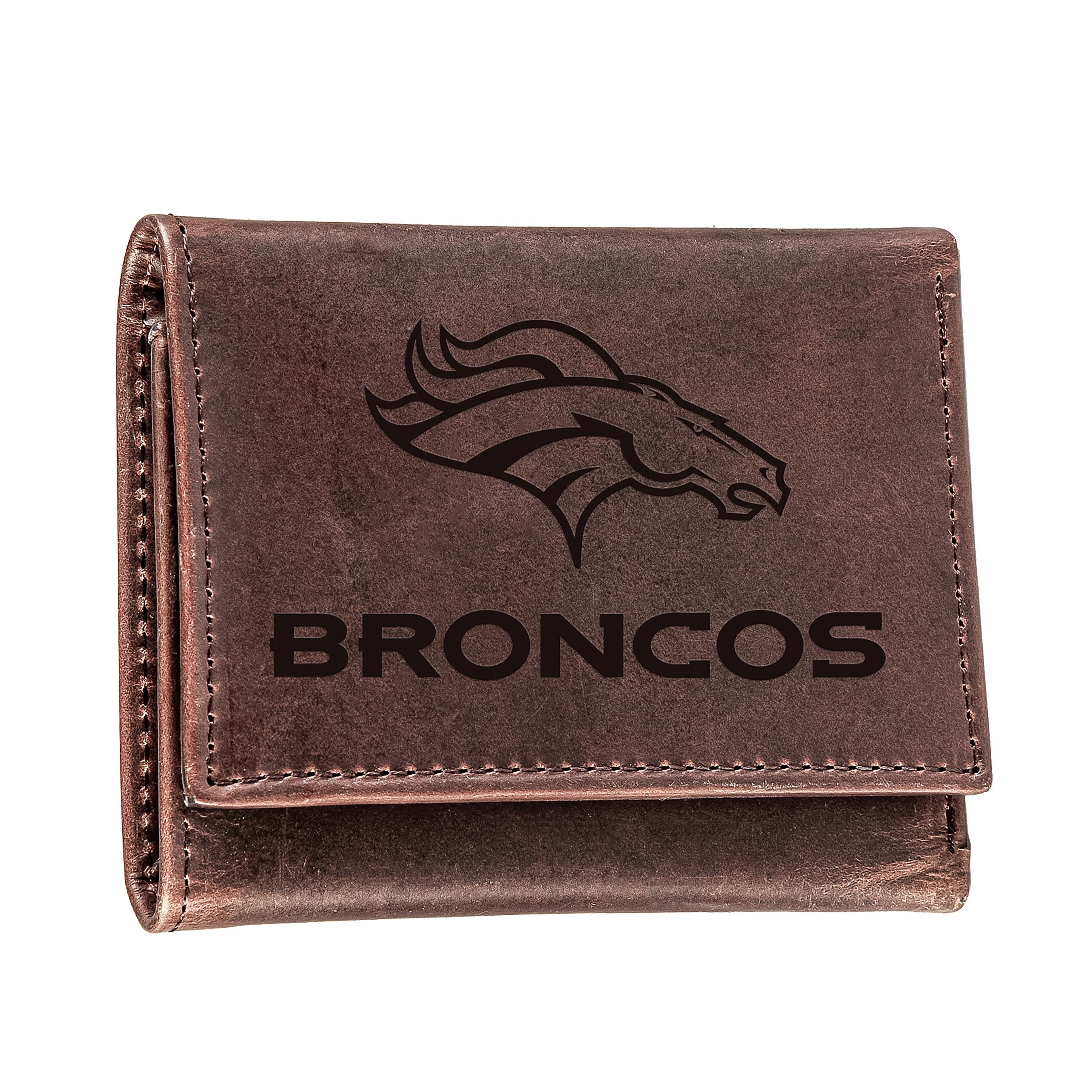 Denver Broncos, Tri-Fold Wallet, Brown, CH, 100% Genuine Leather - Sports Collectibles, Sports Memorabilia, Sports Fan Shop, Sports Gifts