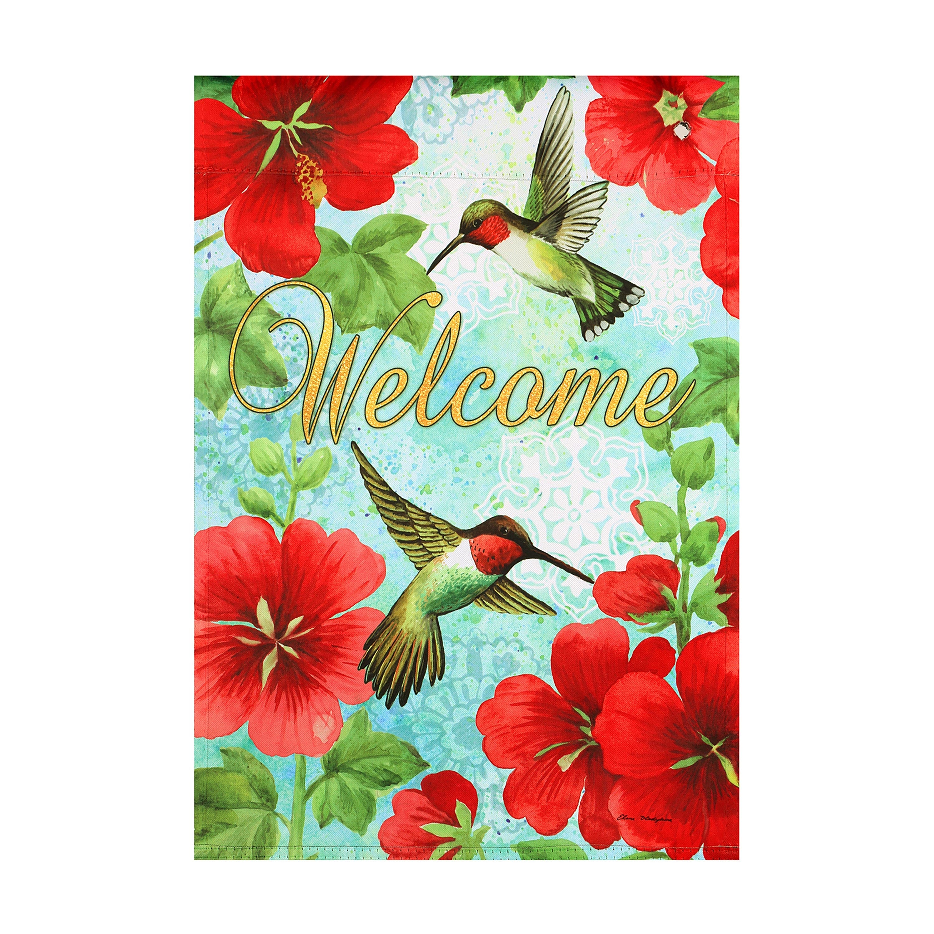 Hummingbird & Hollyhock Suede Garden Flag - Sports Collectibles, Sports Memorabilia, Sports Fan Shop, Sports Gifts