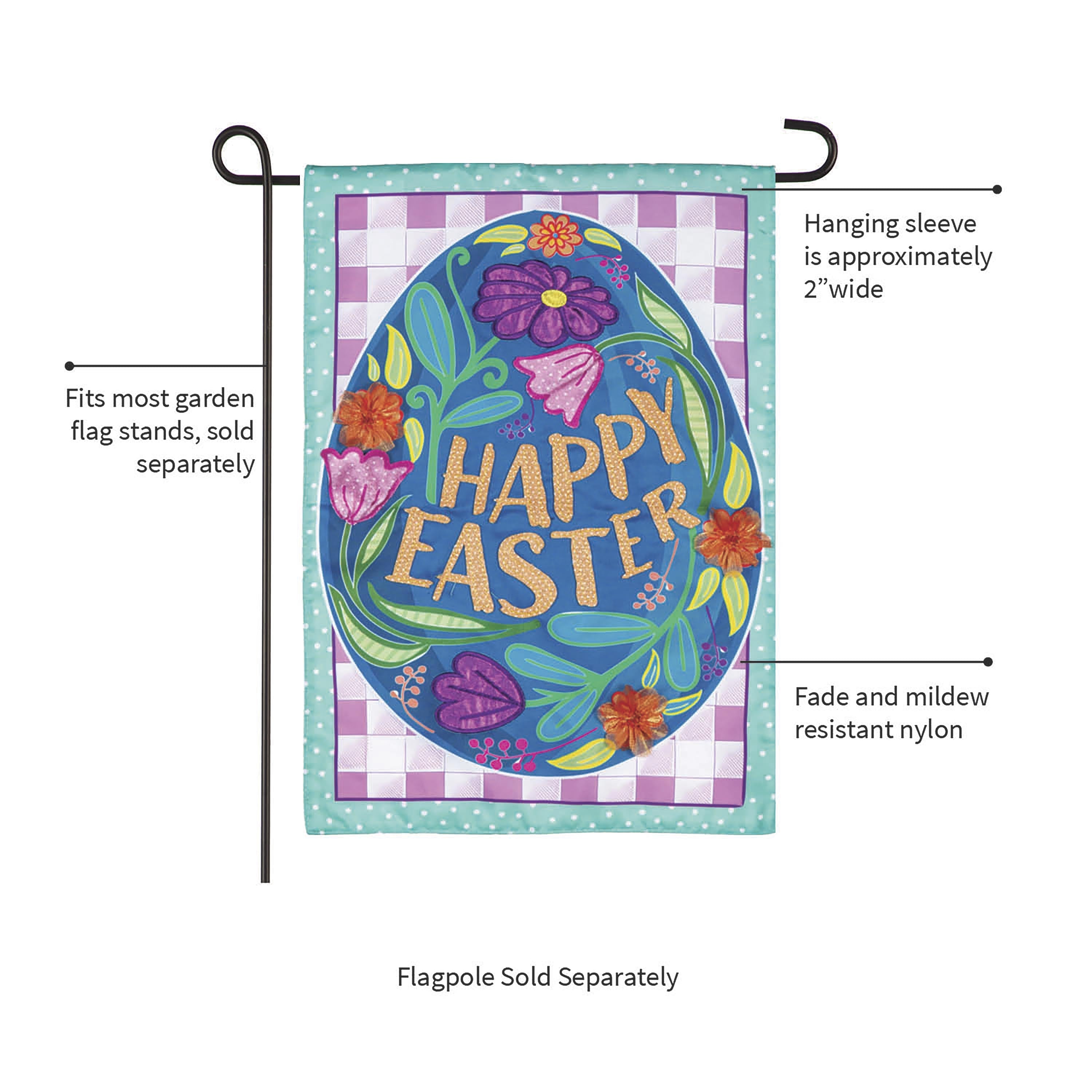 Happy Easter Egg Applique Garden Flag - Sports Collectibles, Sports Memorabilia, Sports Fan Shop, Sports Gifts