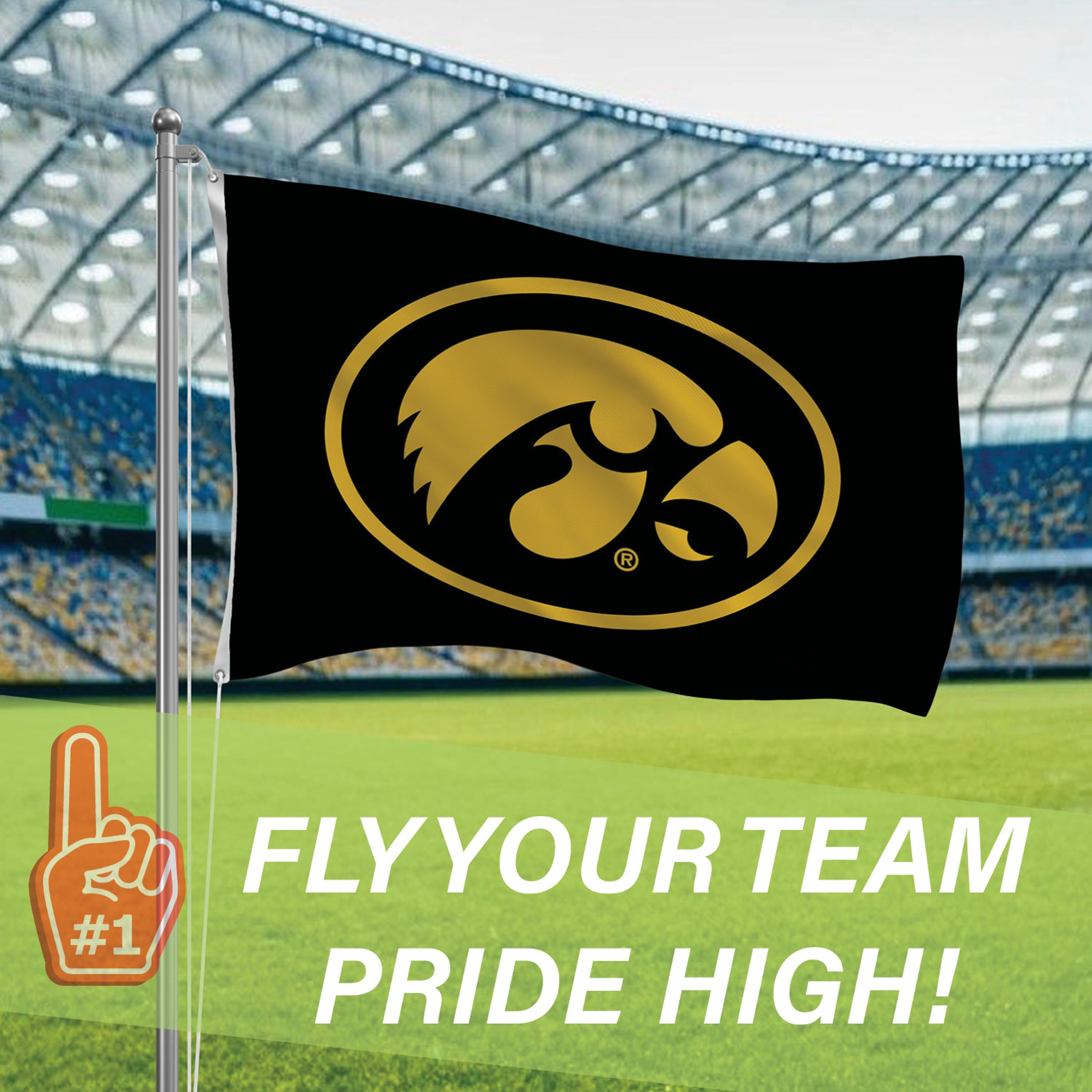 University of Iowa Single Sided Estate Flag with 2 Grommets, 3'x5' - Sports Gifts, Sports Memorabilia, Sports Collectibles, Fan Shop