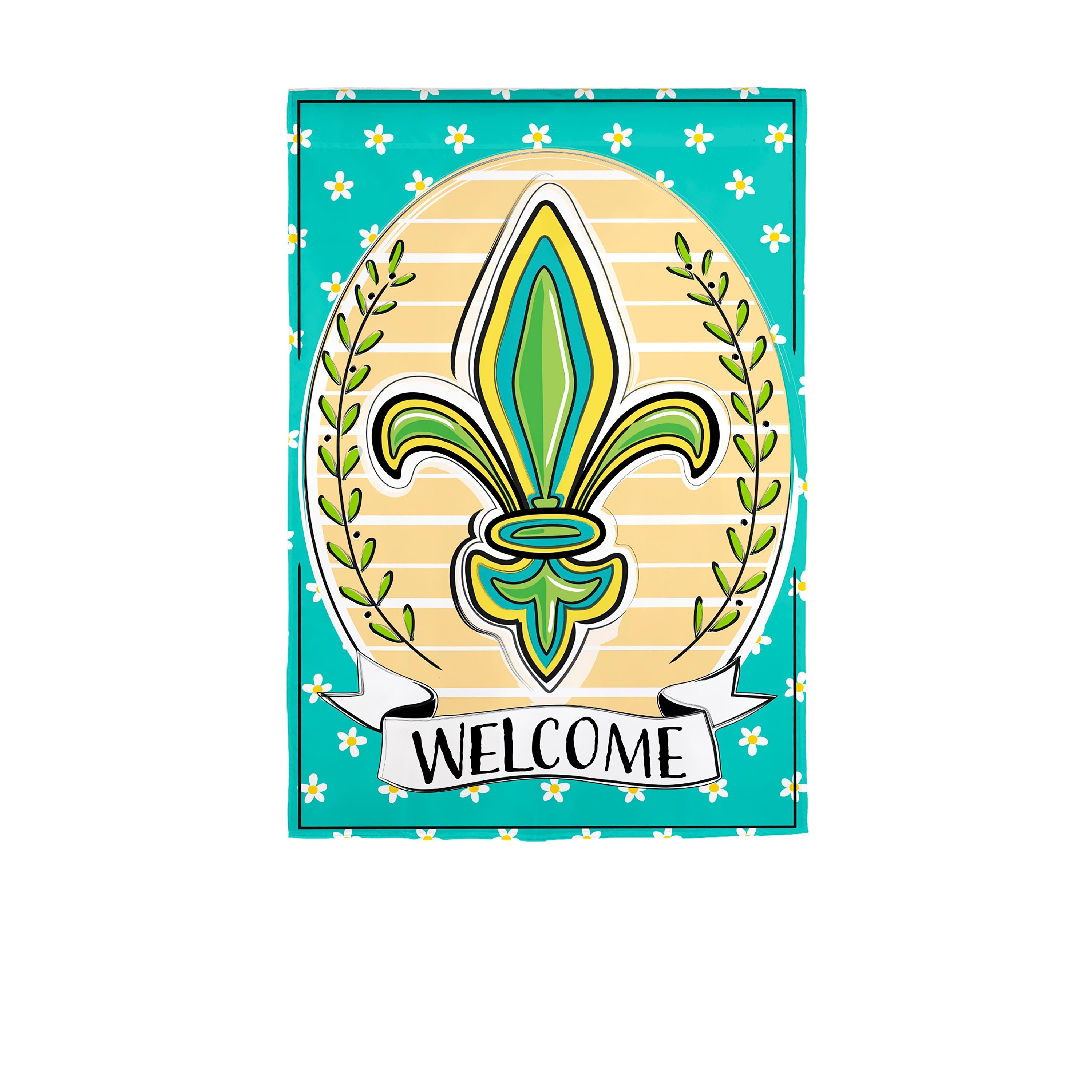 Fleur De Lis Welcome Applique House Flag - Sports Gifts, Sports Memorabilia, Sports Collectibles, Fan Shop