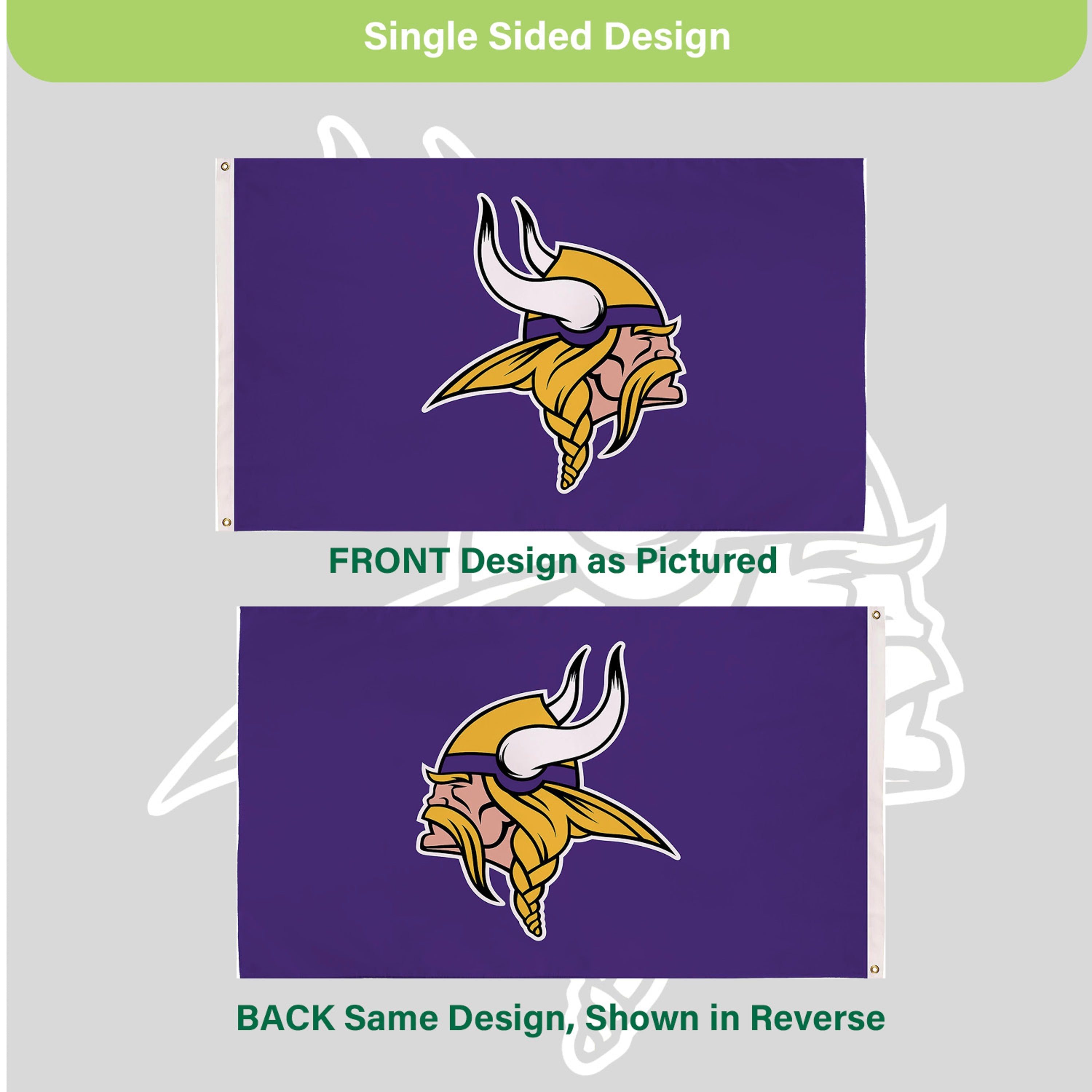 Minnesota Vikings Single Sided Estate Flag with 2 Grommets, 3'x5' - Sports Gifts, Sports Memorabilia, Sports Collectibles, Fan Shop