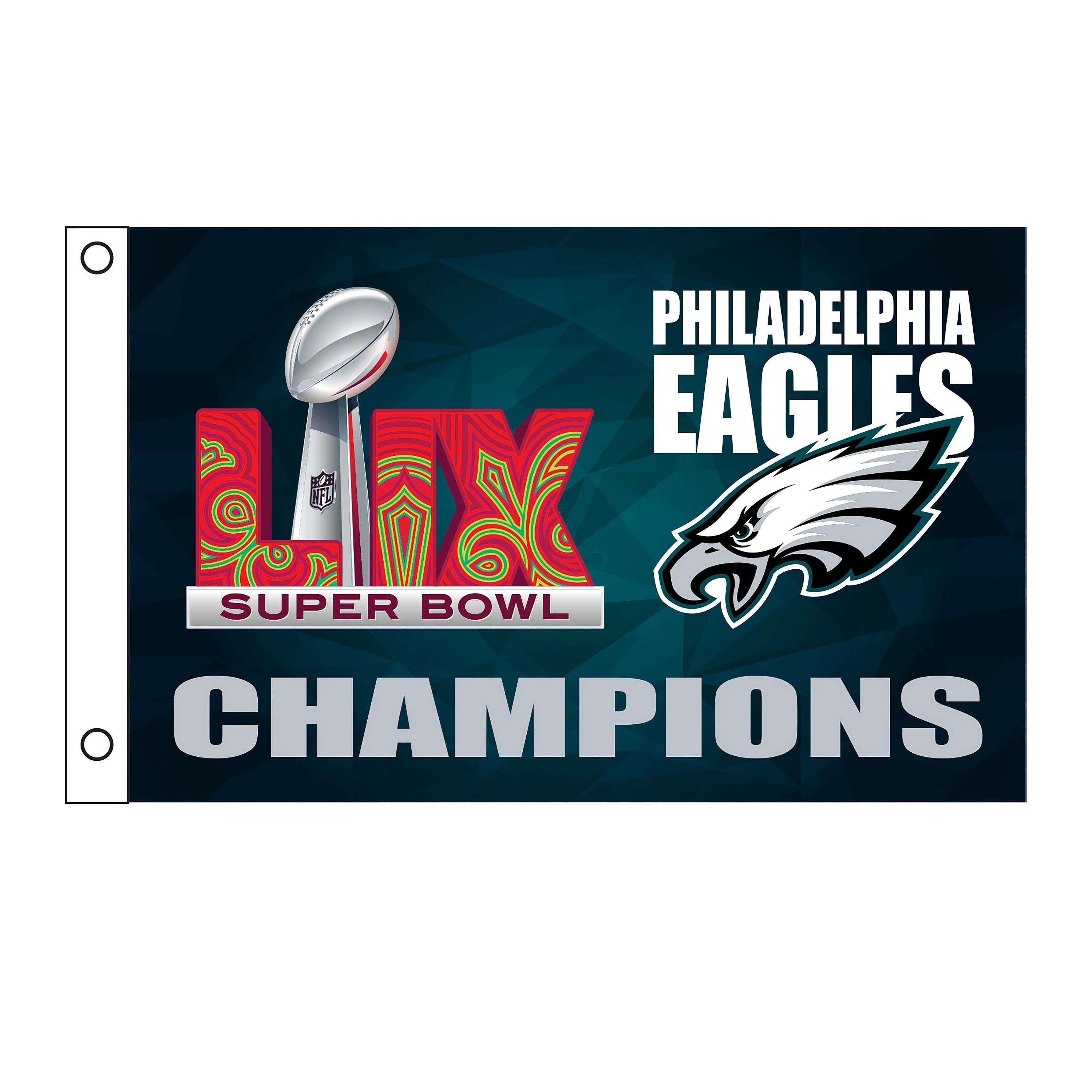 Philadelphia Eagles Super Bowl 59 Champions Single Sided Flag w/ 2 Grommets, 3'x5' Estate Size - Sports Collectibles, Sports Memorabilia, Sports Fan Shop, Sports Gifts