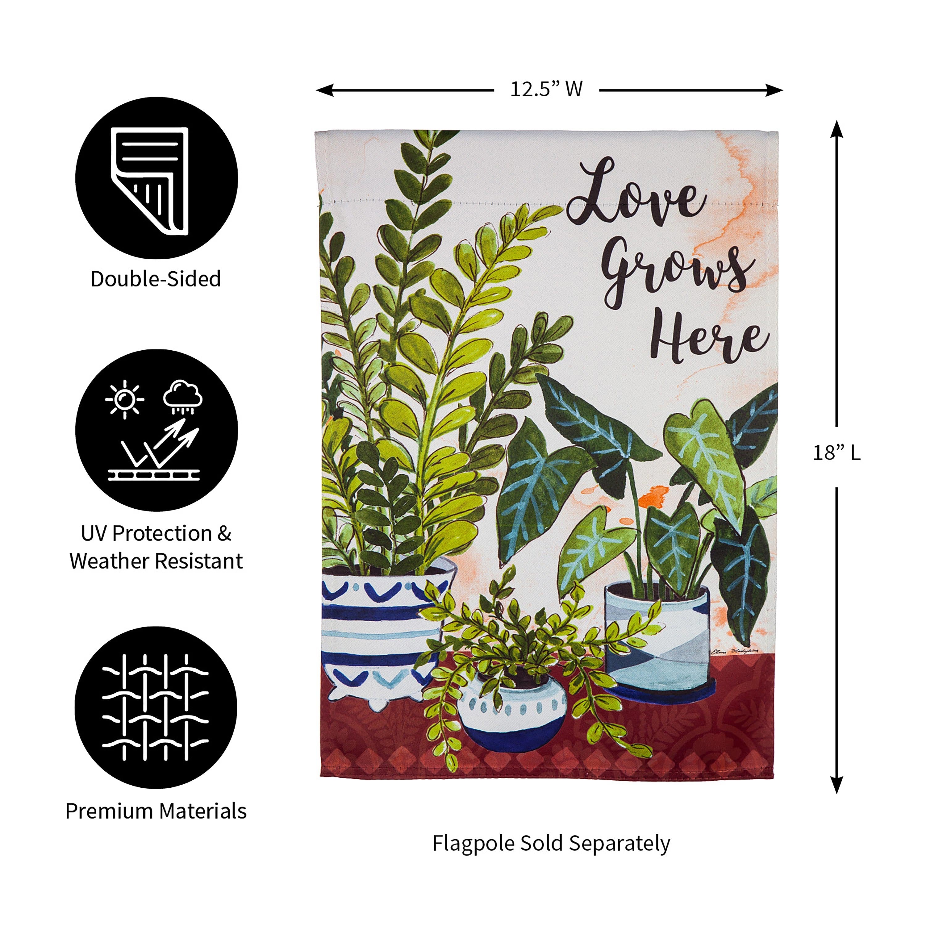 Love Grows Here Houseplants Garden Suede Flag - Sports Collectibles, Sports Memorabilia, Sports Fan Shop, Sports Gifts