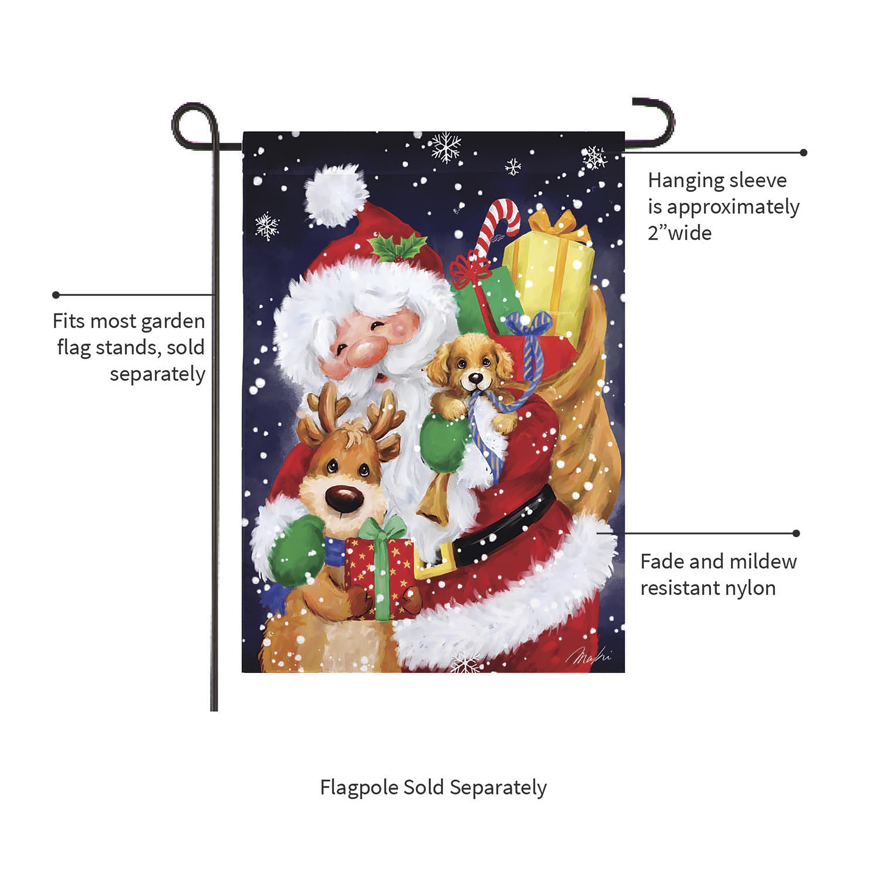 Santa, Reindeer and Puppy Suede Garden Flag - Sports Collectibles, Sports Memorabilia, Sports Fan Shop, Sports Gifts