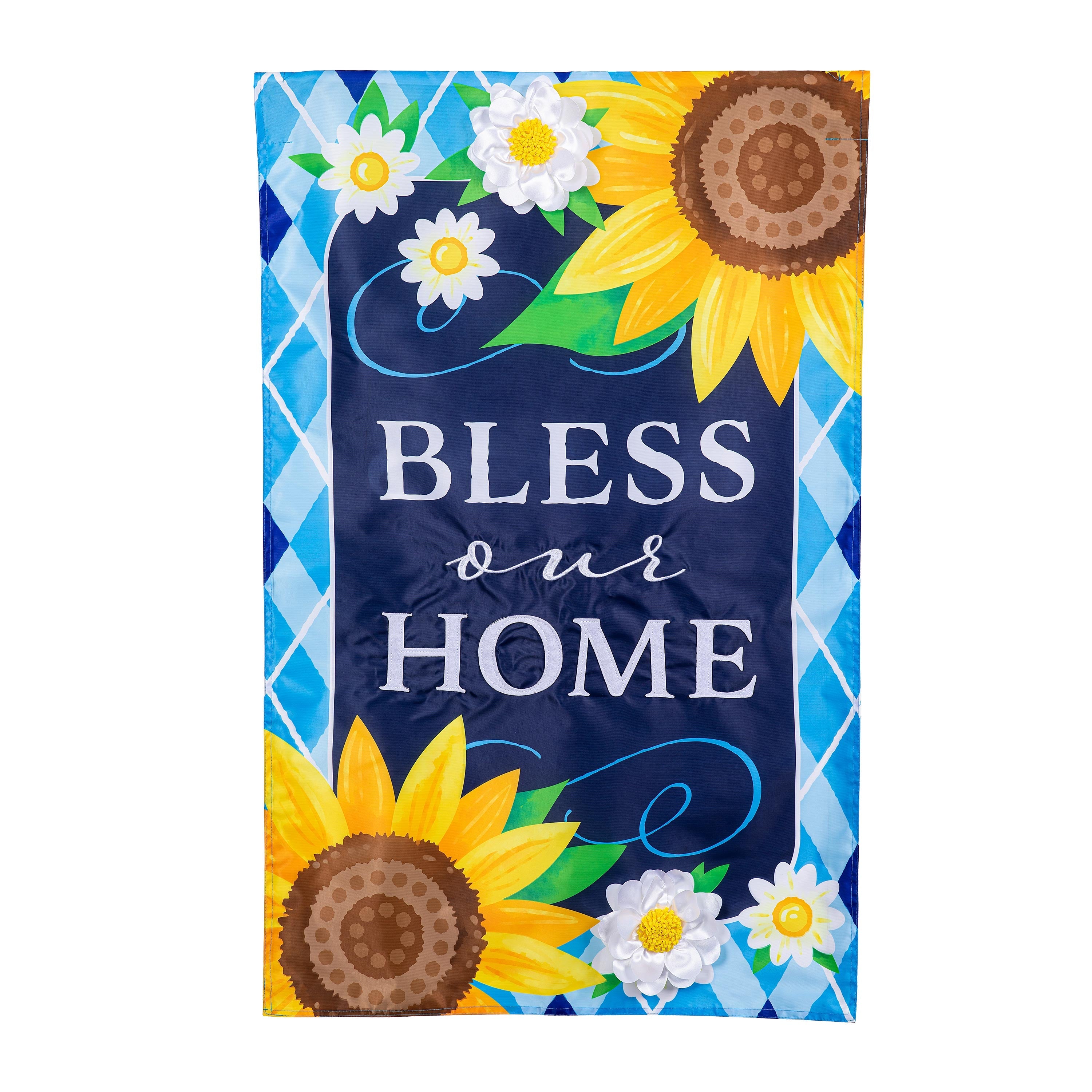 Bless Our Home Sunflowers Applique House Flag - Sports Collectibles, Sports Memorabilia, Sports Fan Shop, Sports Gifts