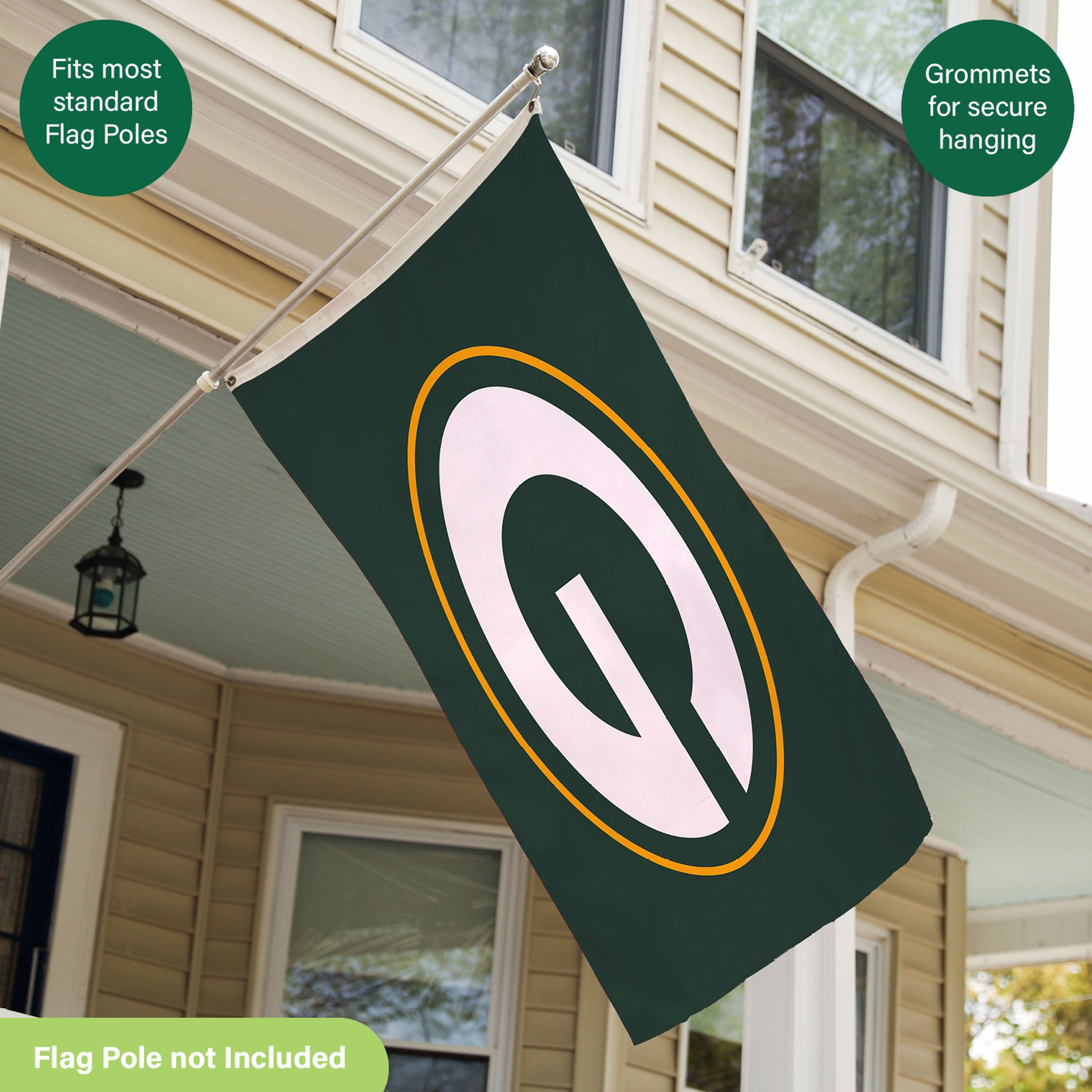 Green Bay Packers Single Sided Estate Flag with 2 Grommets, 3'x5' - Sports Gifts, Sports Memorabilia, Sports Collectibles, Fan Shop