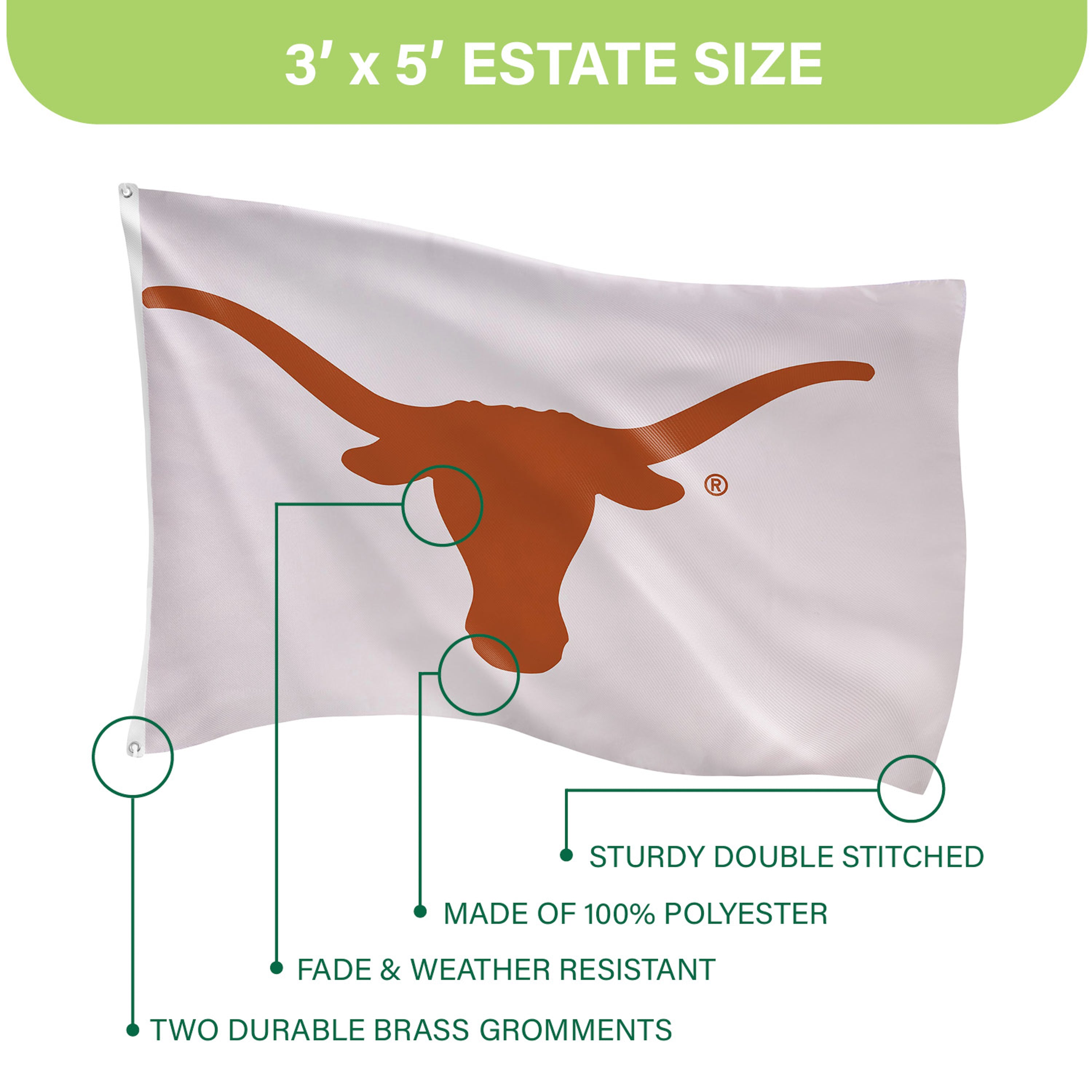 3'x5' Single Sided Flag w/ 2 Grommets, University of Texas - Sports Gifts, Sports Memorabilia, Sports Collectibles, Fan Shop