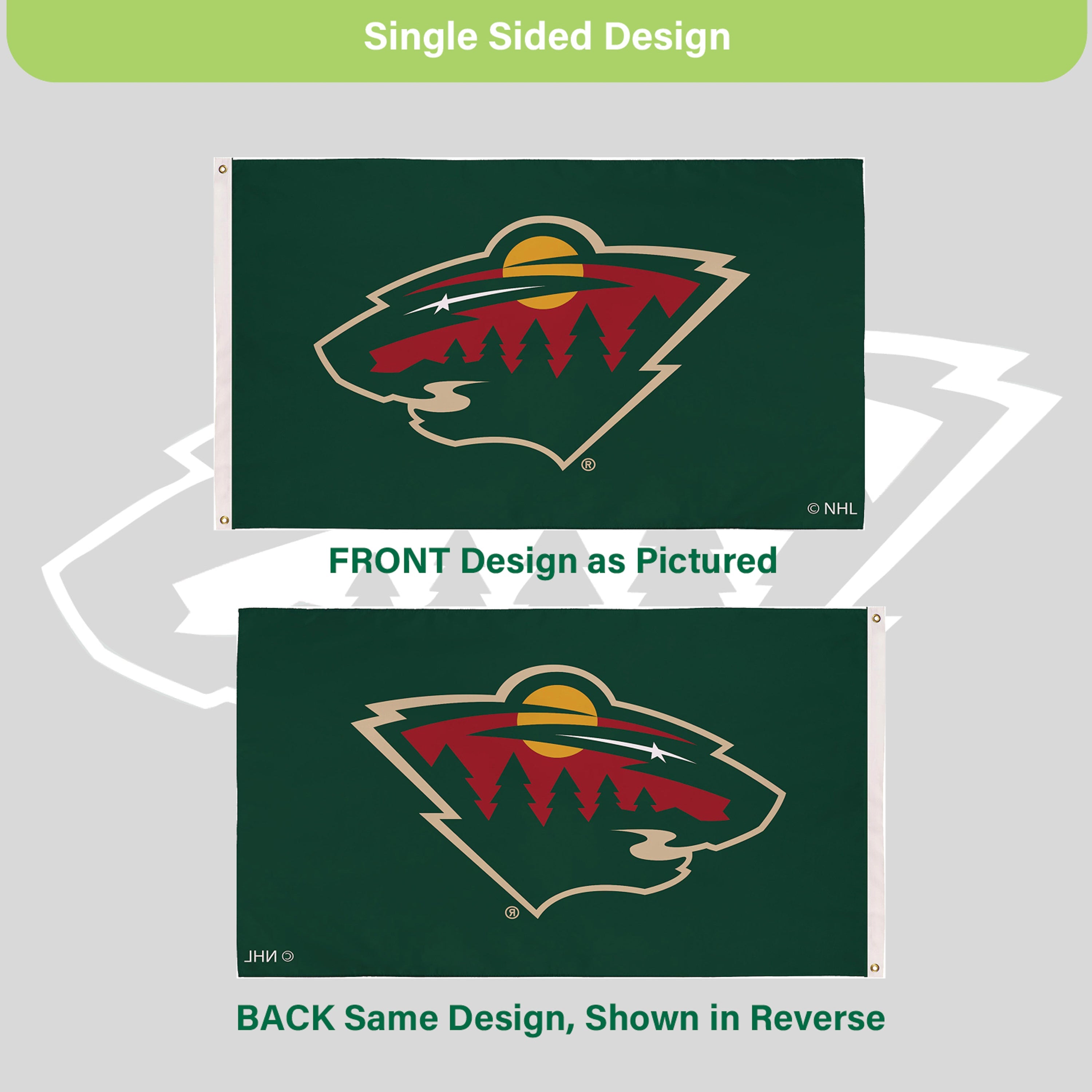 3'x5' Single Sided Flag w/ 2 Grommets, Minnesota Wild - Sports Gifts, Sports Memorabilia, Sports Collectibles, Fan Shop