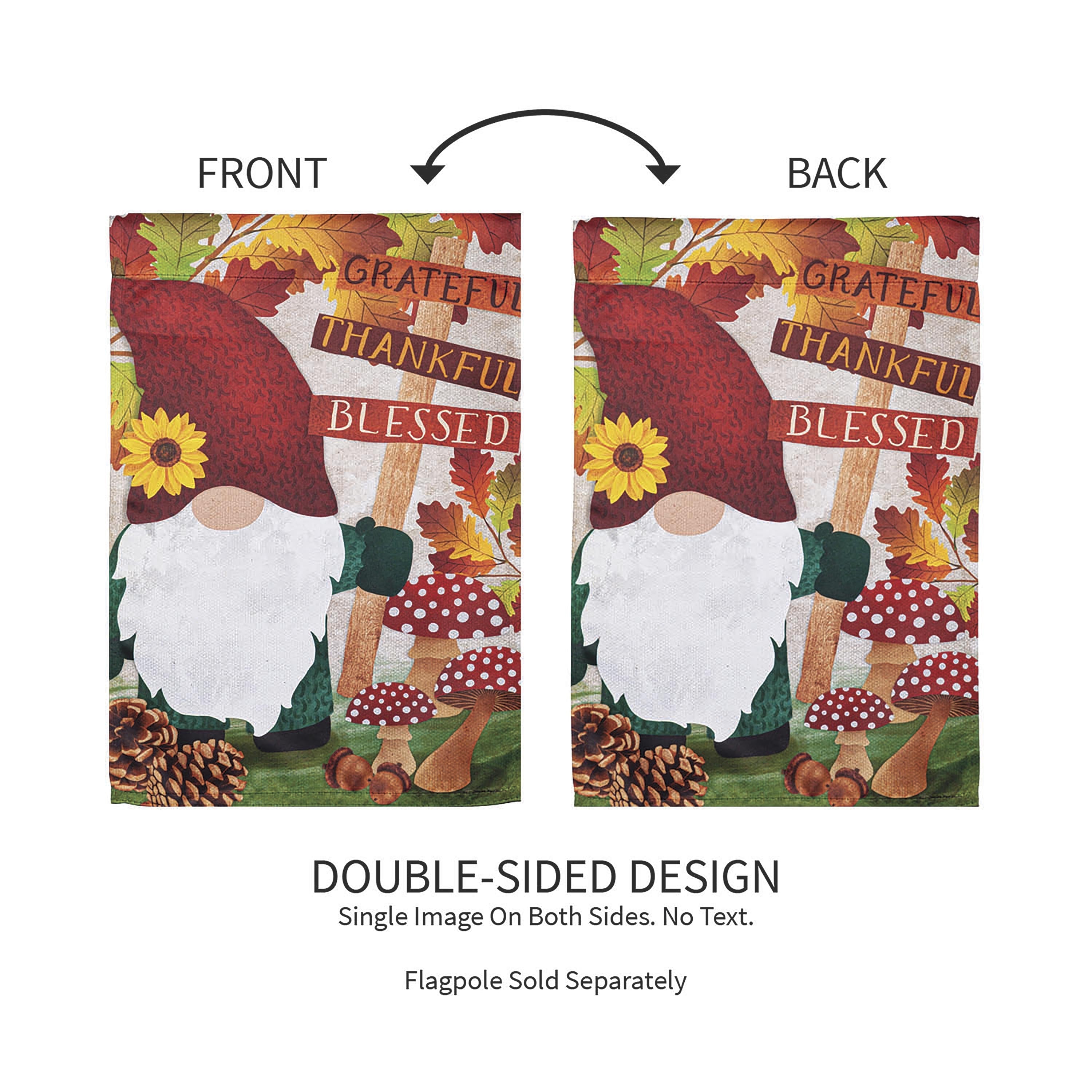 Grateful Fall Gnome Garden Suede Flag - Sports Collectibles, Sports Memorabilia, Sports Fan Shop, Sports Gifts