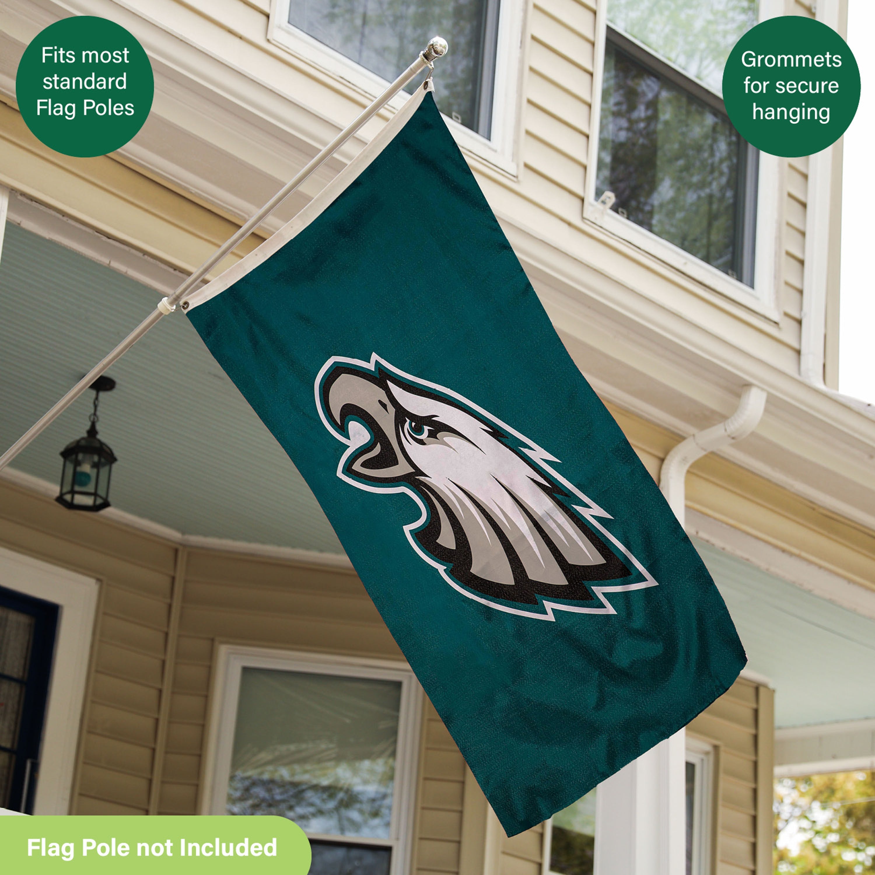 Philadelphia Eagles Single Sided Estate Flag with 2 Grommets, 3'x5' - Sports Gifts, Sports Memorabilia, Sports Collectibles, Fan Shop