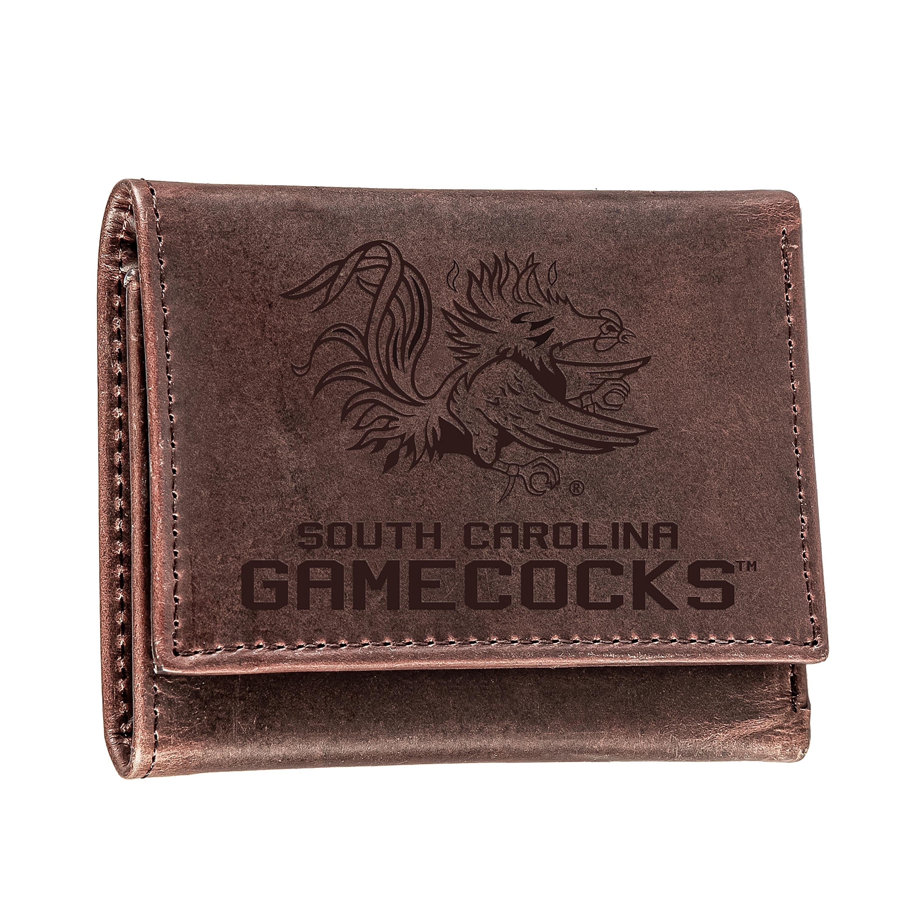 University of South Carolina, Tri-Fold Wallet, Brown, CH, 100% Genuine Leather - Sports Collectibles, Sports Memorabilia, Sports Fan Shop, Sports Gifts