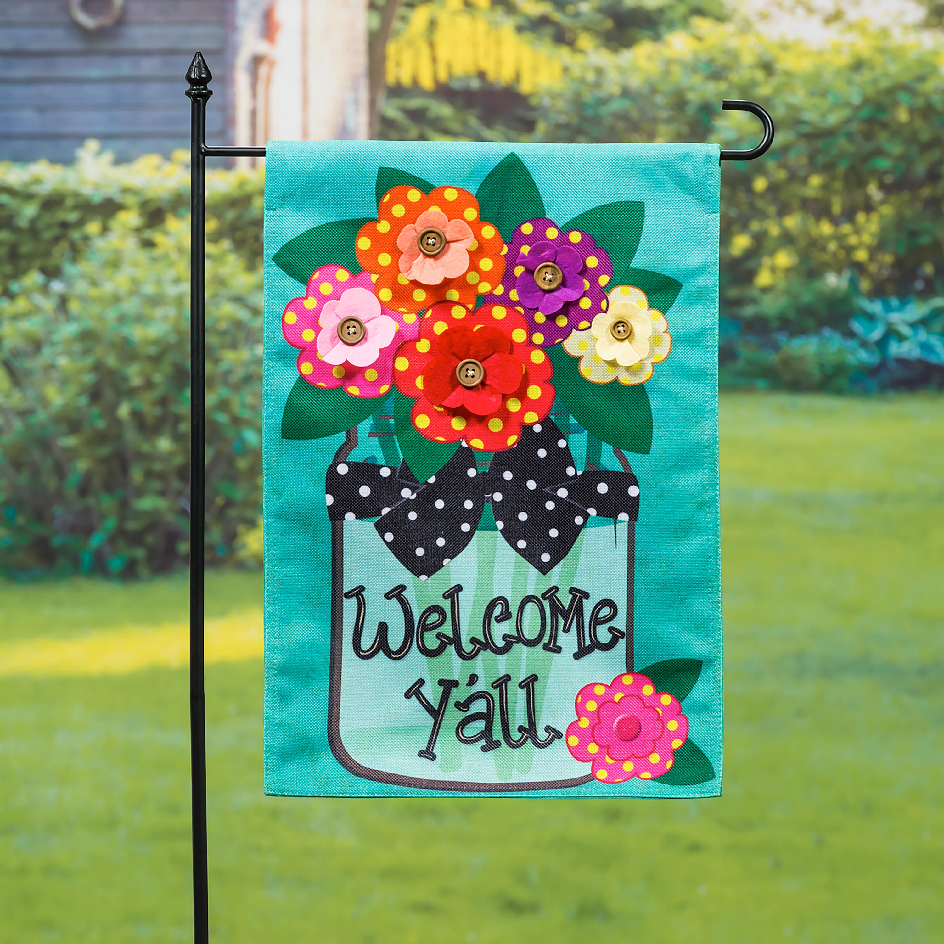Welcome Y'all Polka Dot Flowers Garden Burlap Flag and Sassafras Mat Set (14B4181ECM+431272) - Sports Gifts, Sports Memorabilia, Sports Collectibles, Fan Shop