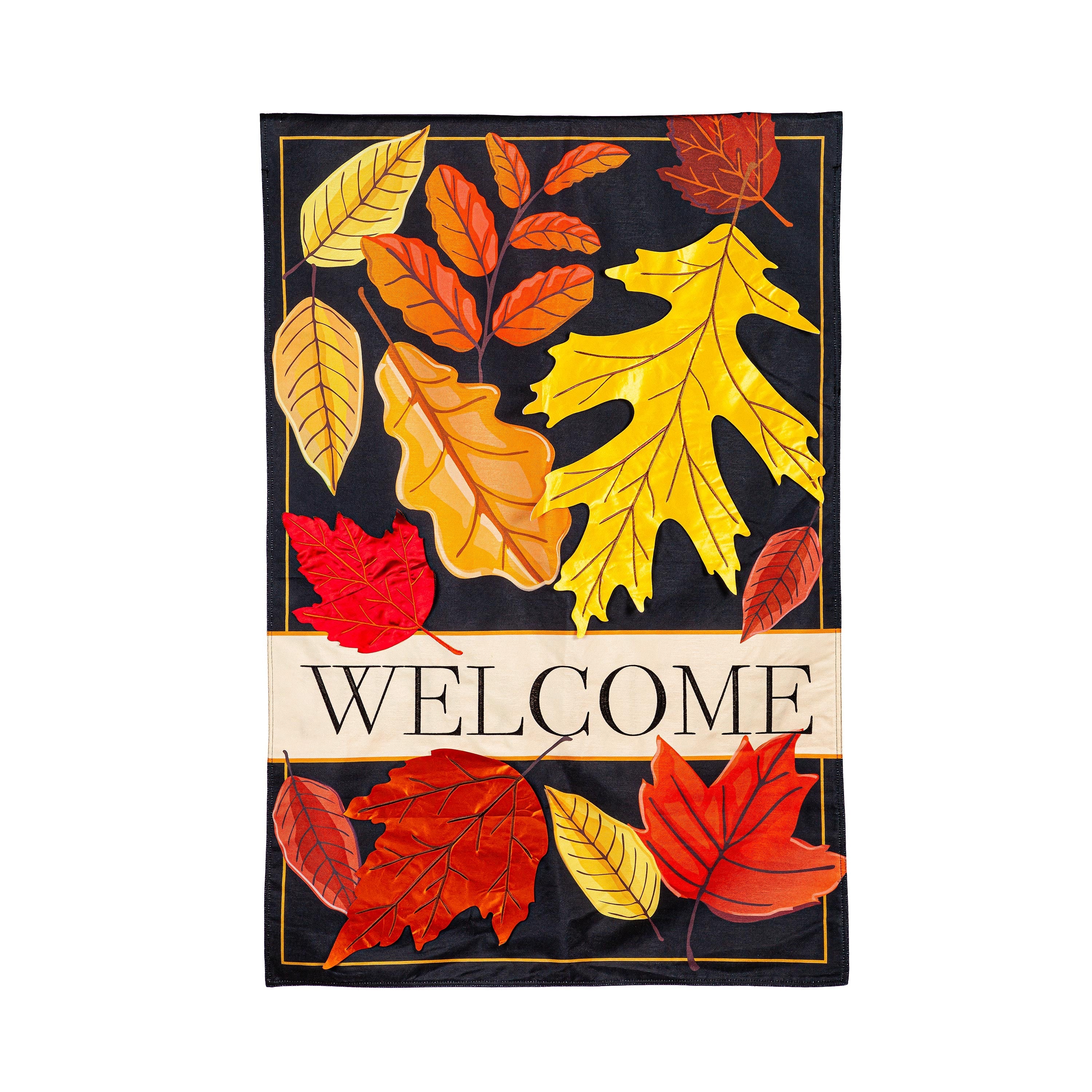 Fall Leaves Welcome Estate Size Embellished Burlap Flag - Sports Collectibles, Sports Memorabilia, Sports Fan Shop, Sports Gifts