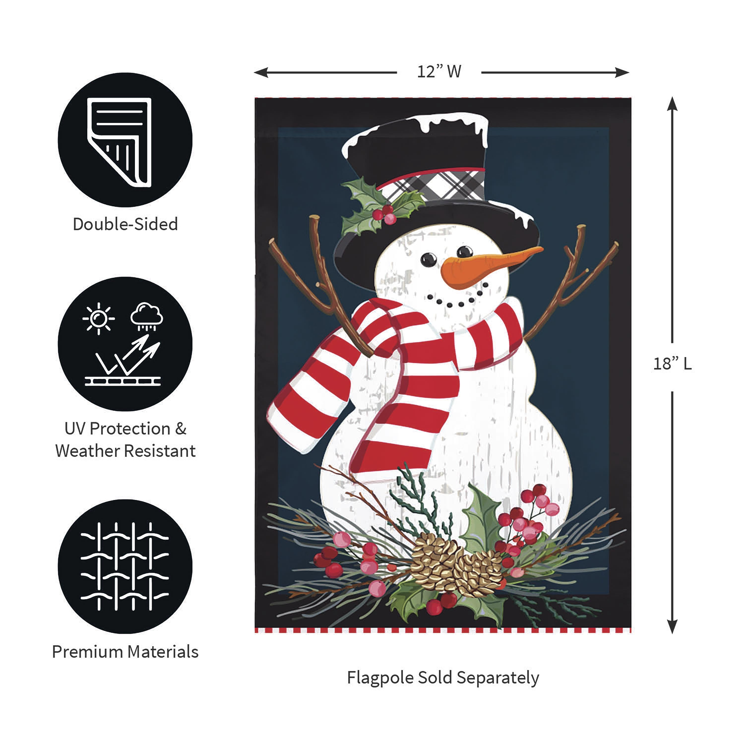 Holly Snowman Burlap Garden Flag - Sports Collectibles, Sports Memorabilia, Sports Fan Shop, Sports Gifts