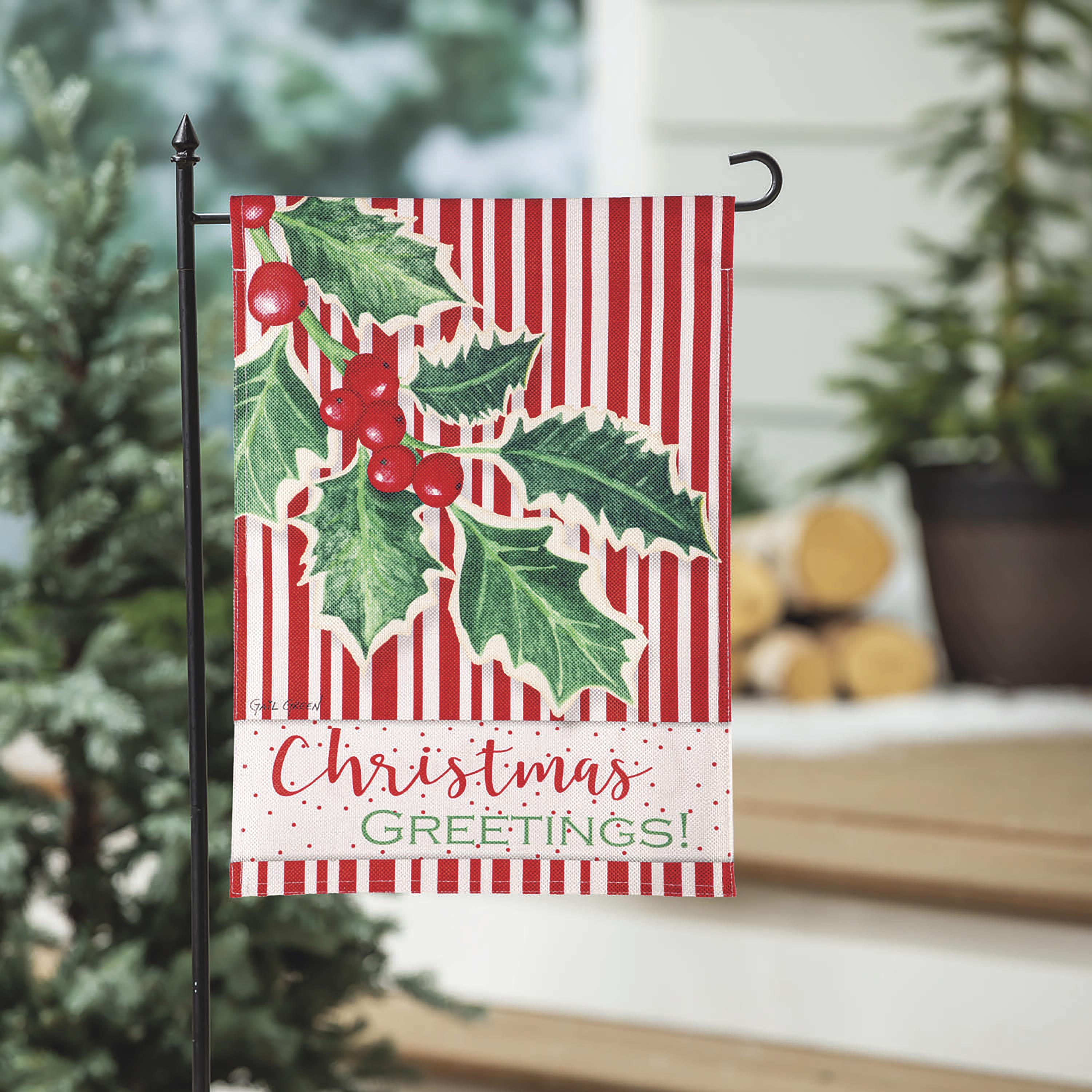 Christmas Greetings Burlap Garden Flag - Sports Collectibles, Sports Memorabilia, Sports Fan Shop, Sports Gifts