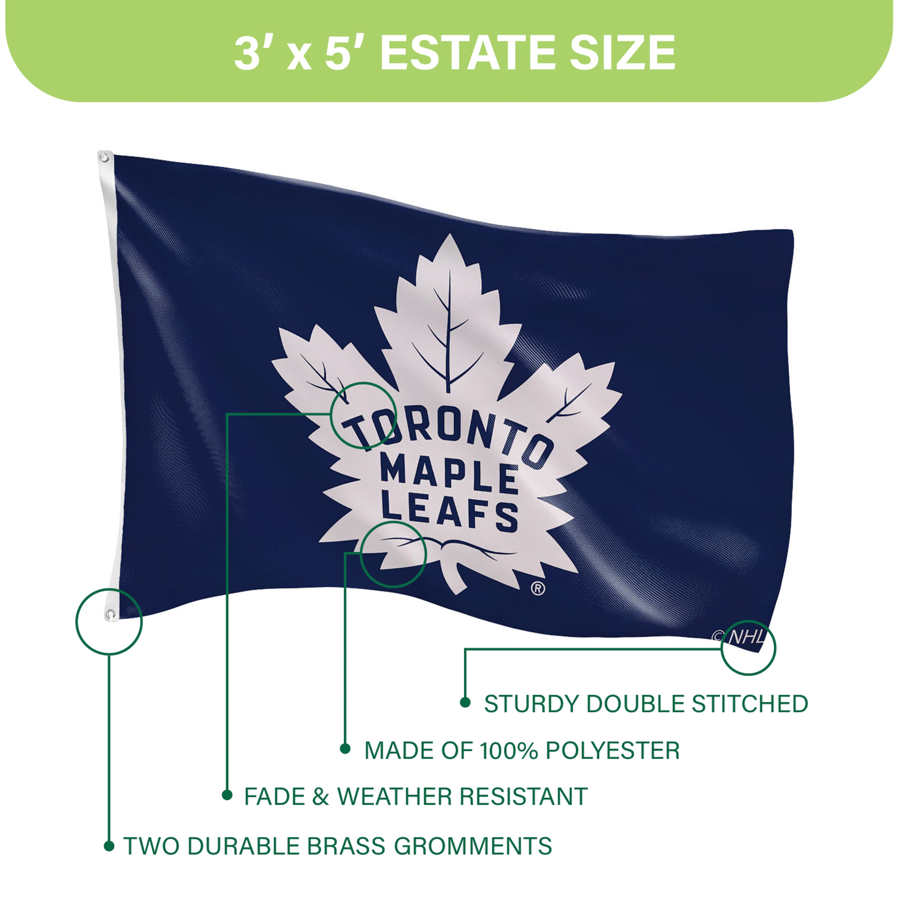 3'x5' Single Sided Flag w/ 2 Grommets, Toronto Maple Leafs - Sports Gifts, Sports Memorabilia, Sports Collectibles, Fan Shop