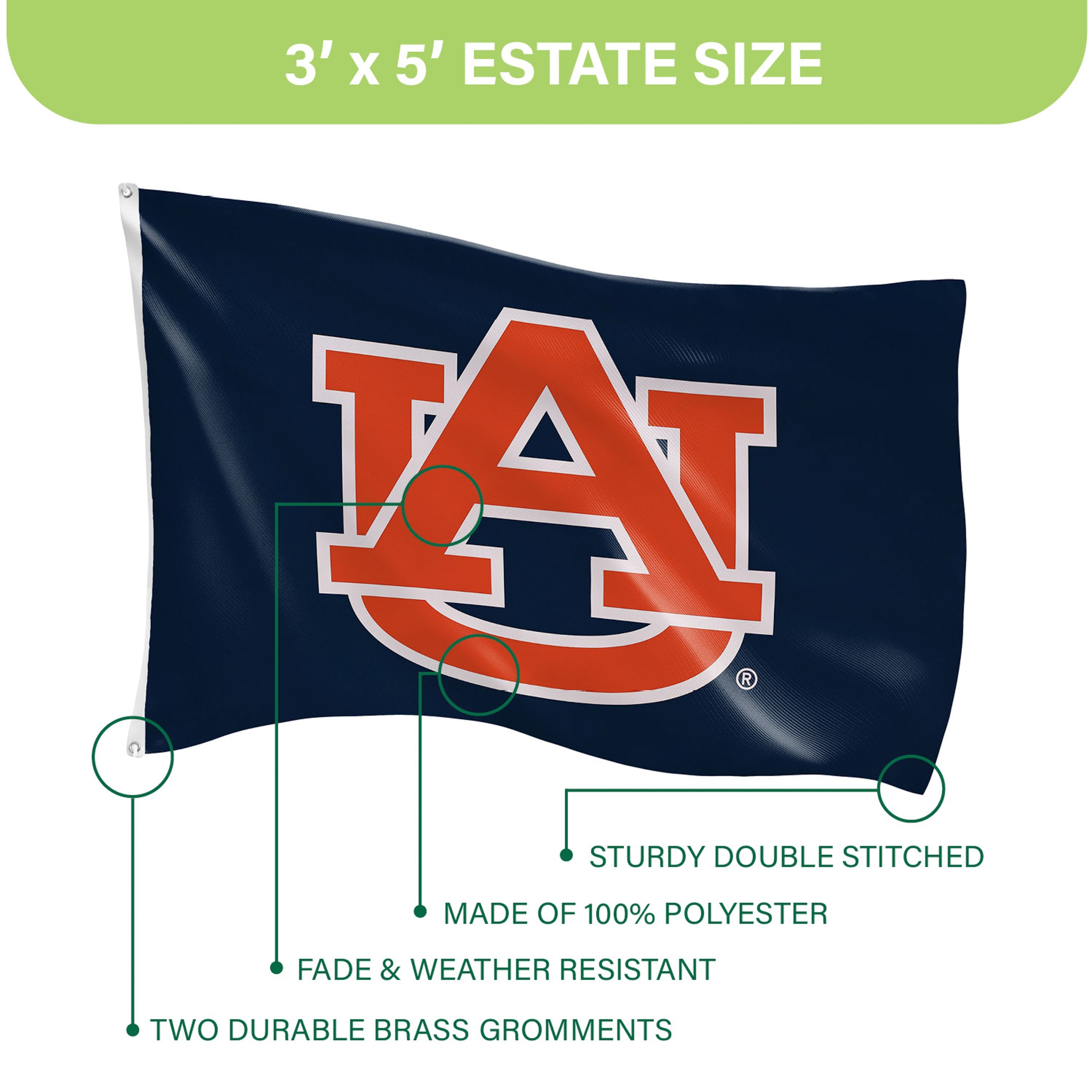 3'x5' Single Sided Flag w/ 2 Grommets, Auburn University - Sports Gifts, Sports Memorabilia, Sports Collectibles, Fan Shop