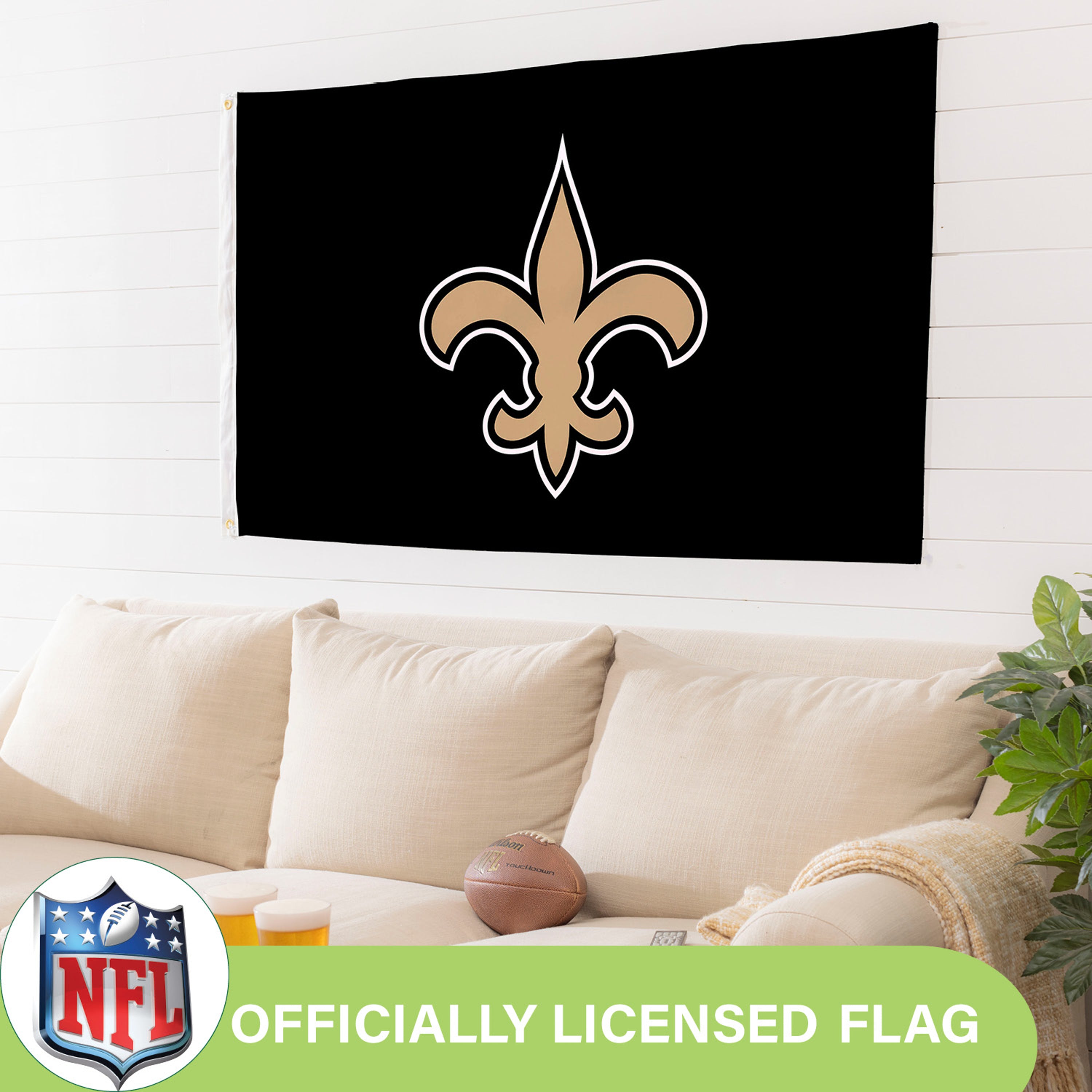 New Orleans Saints Single Sided Estate Flag with 2 Grommets, 3'x5' - Sports Gifts, Sports Memorabilia, Sports Collectibles, Fan Shop