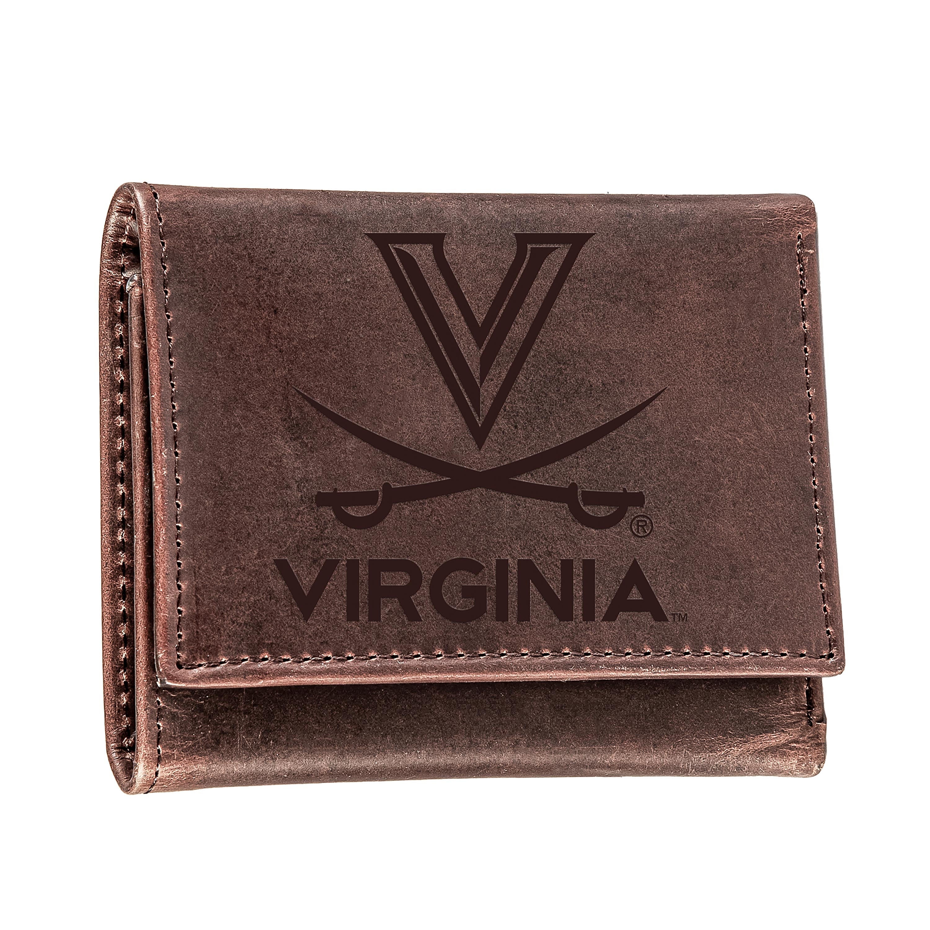 University of Virginia, Tri-Fold Wallet, Brown, CH, 100% Genuine Leather - Sports Collectibles, Sports Memorabilia, Sports Fan Shop, Sports Gifts