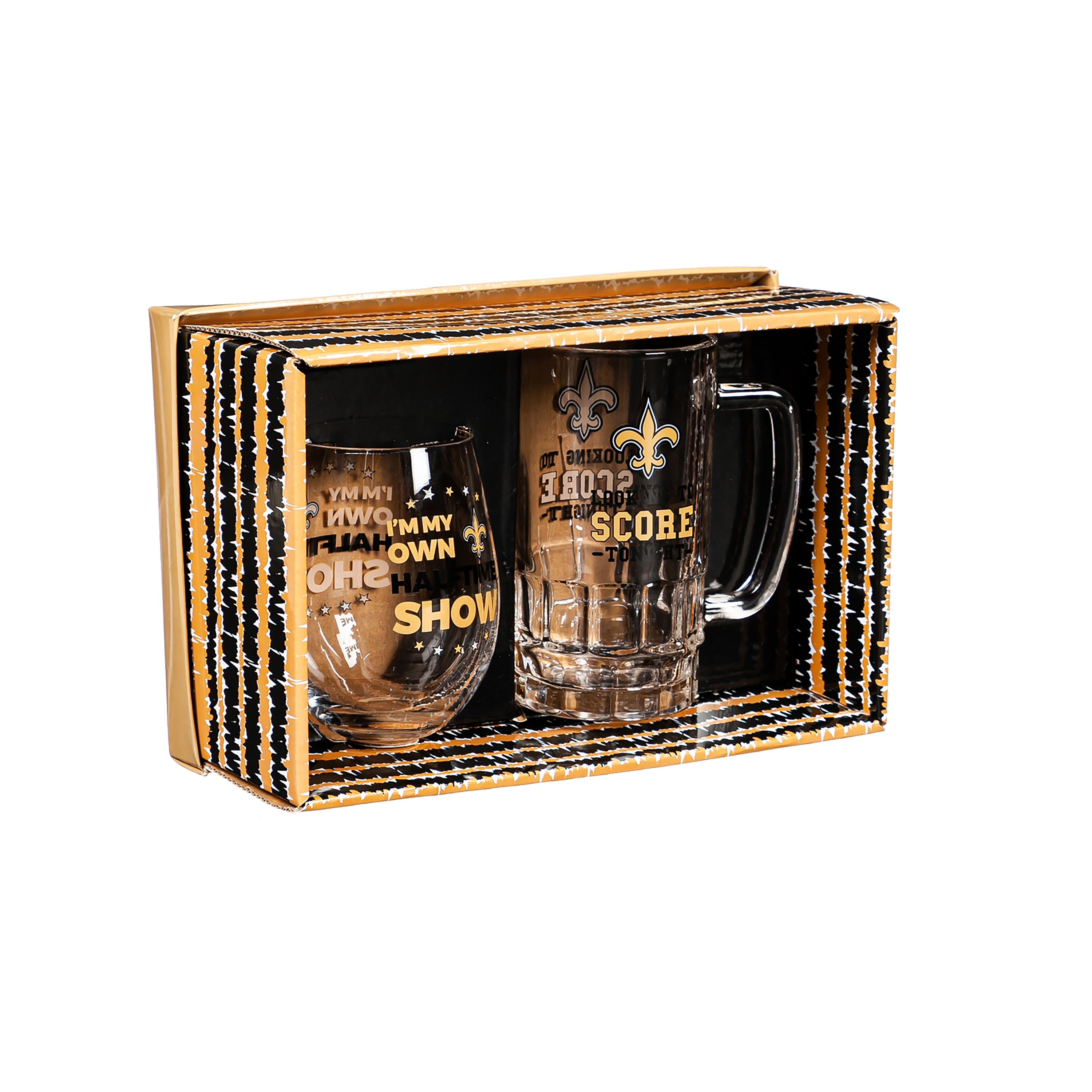 New Orleans Saints, Stemless 17OZ Wine & Beer 16 OZ Gift Set - Sports Collectibles, Sports Memorabilia, Sports Fan Shop, Sports Gifts