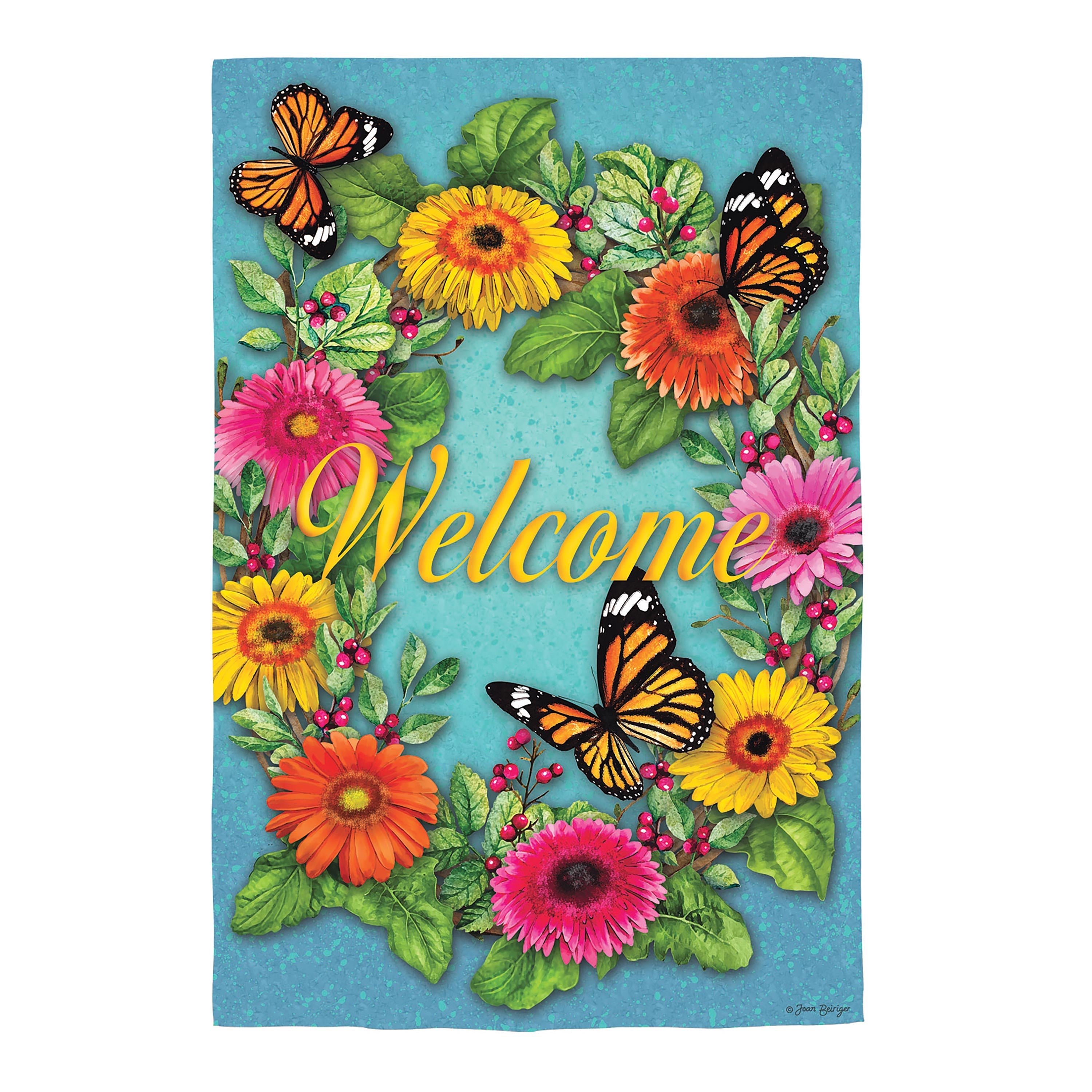 Gerbera Butterflies Suede House Flag - Sports Collectibles, Sports Memorabilia, Sports Fan Shop, Sports Gifts