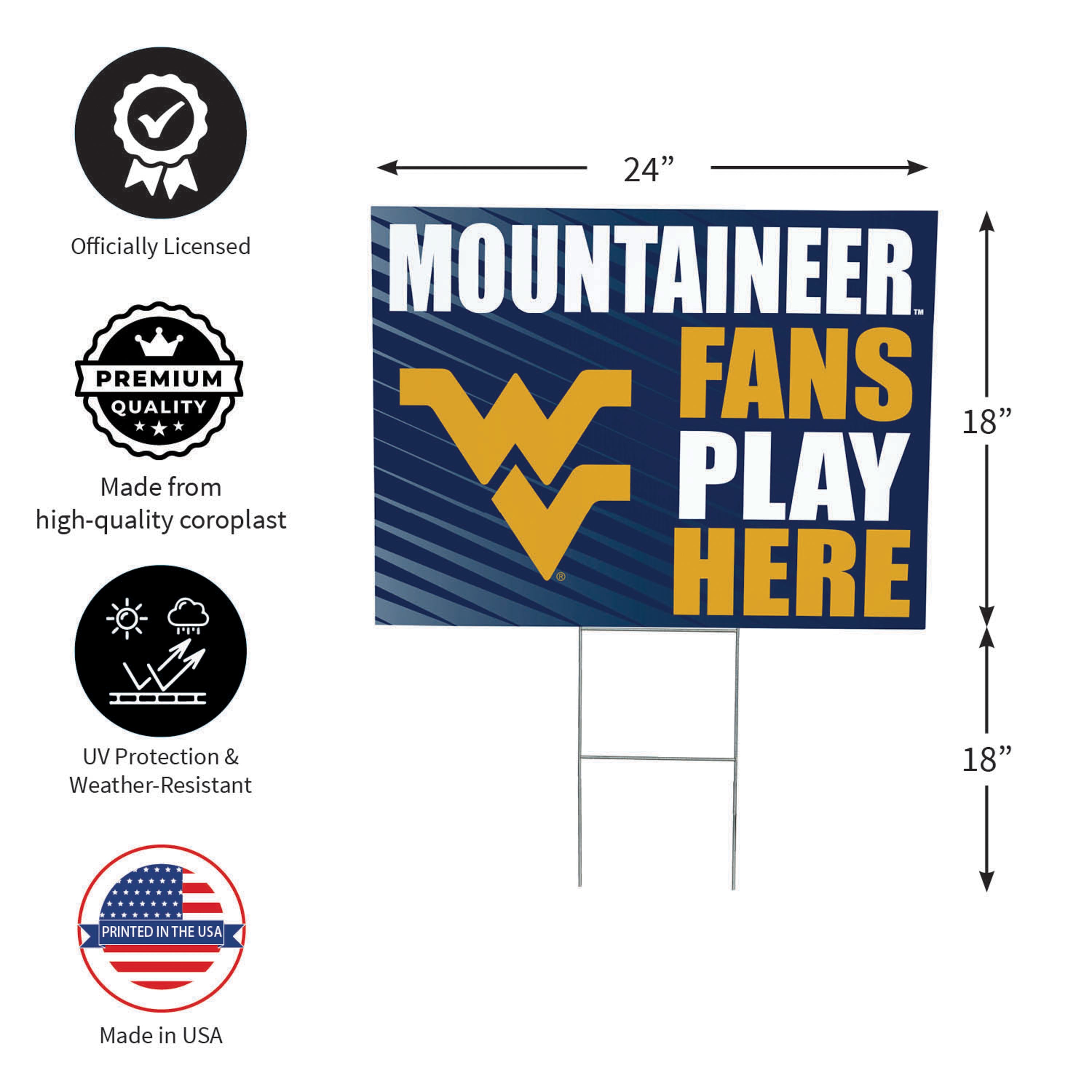 West Virginia University Coroplast Yard Sign "Fans Play Here" - Sports Collectibles, Sports Memorabilia, Sports Fan Shop, Sports Gifts